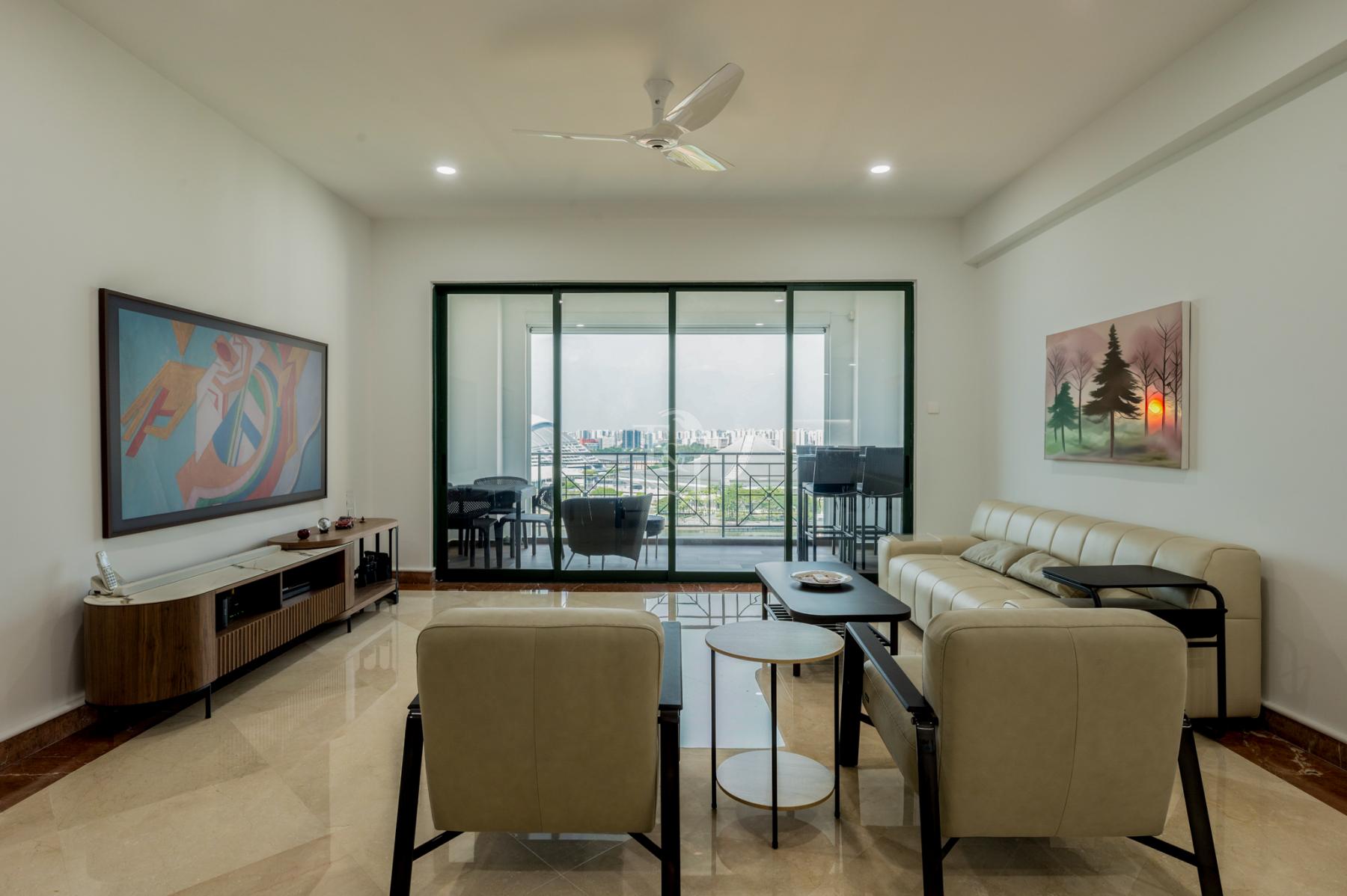 Modern Living Room with Countertop and Homogeneous Tiles