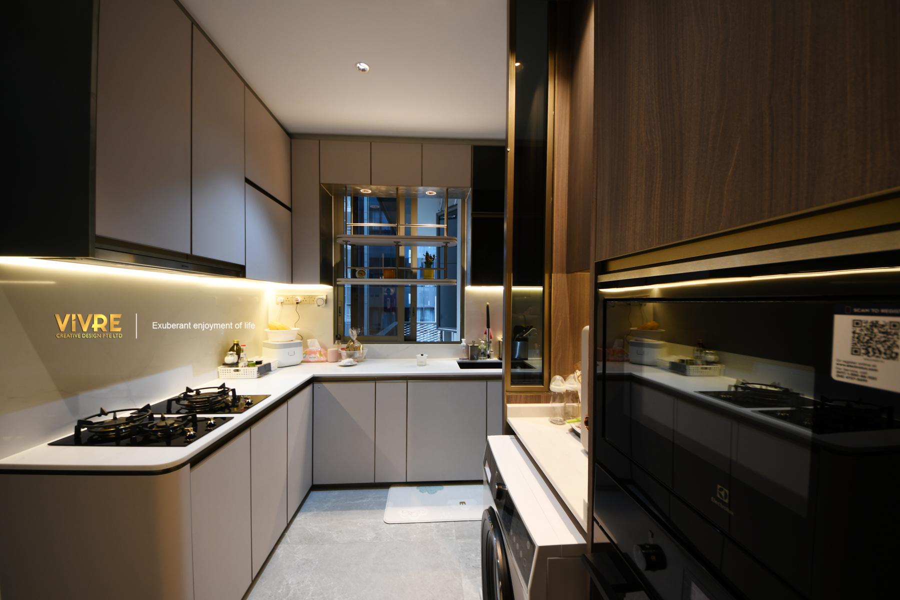 Modern Kitchen with Marble Floor and Kitchen Accessories
