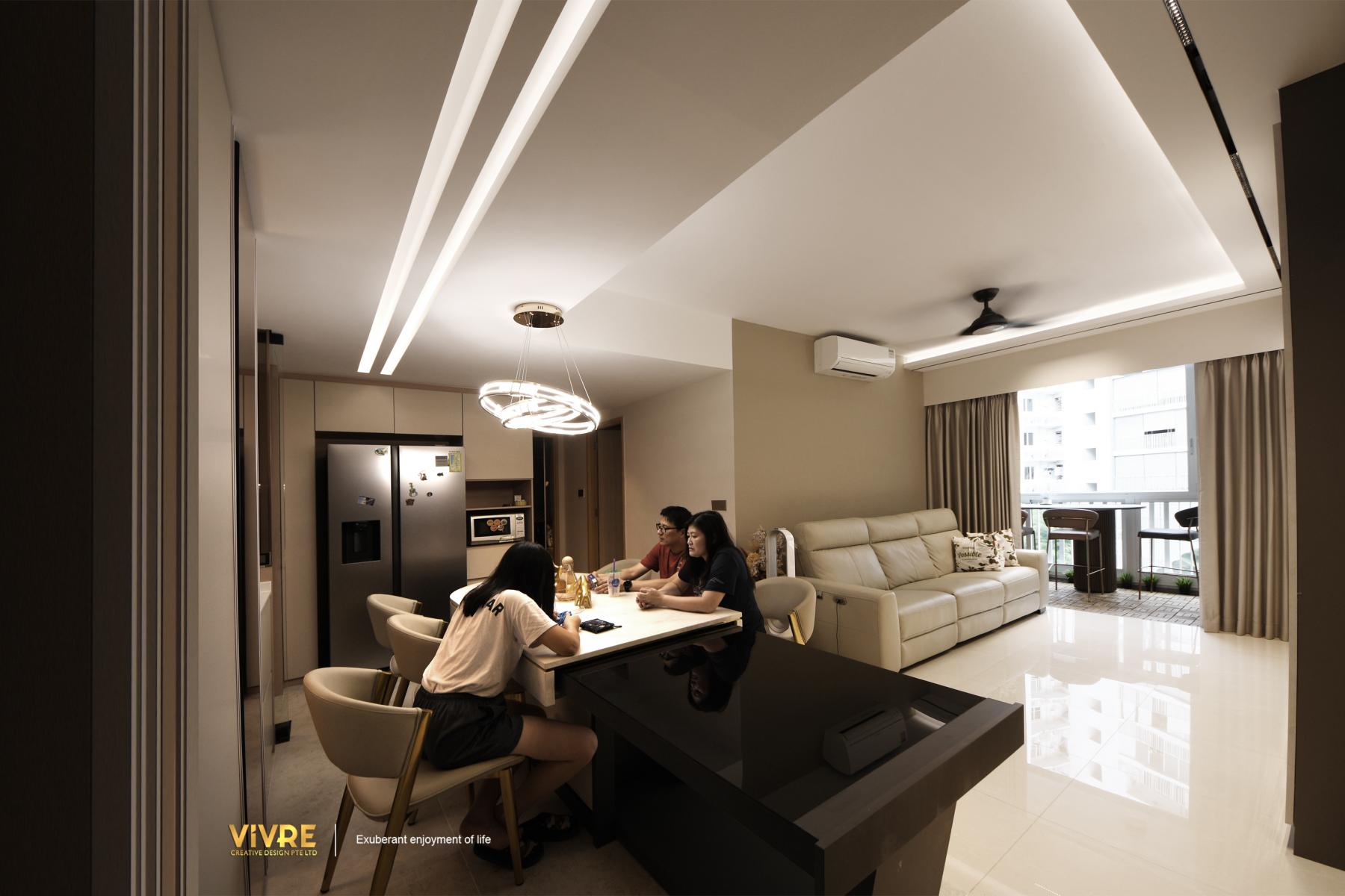 Modern Dining Room with Drop Light and Cove Lighting