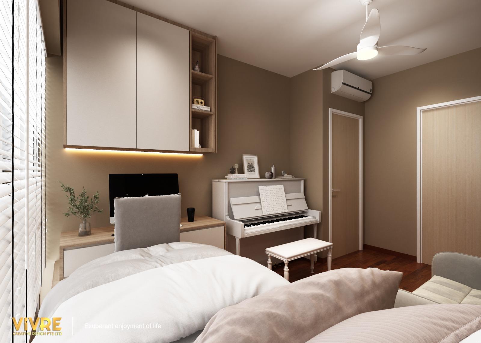Modern Bedroom with Bookshelf and Flooring