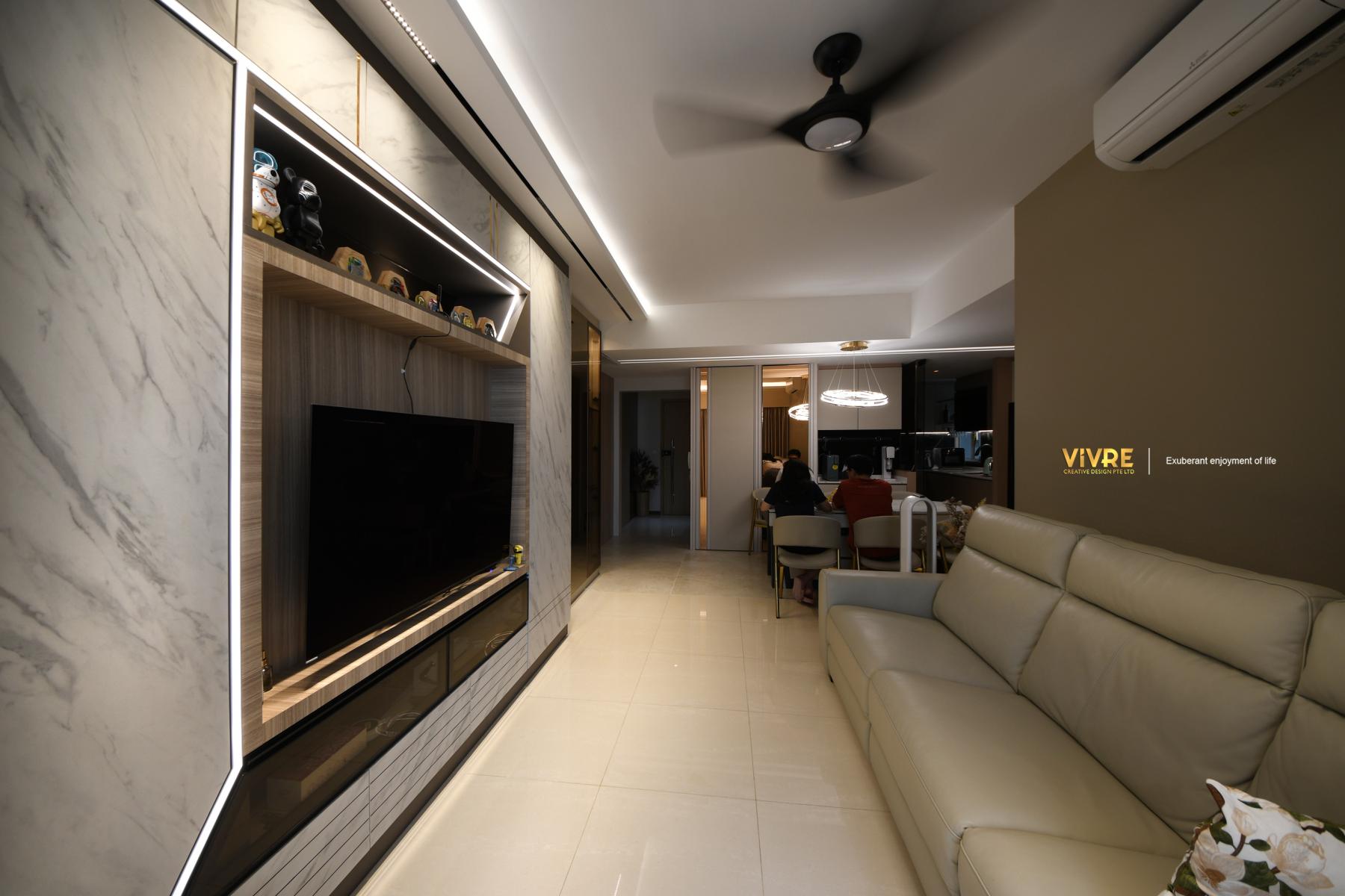 Modern Living Room with Bookshelf and Mirror