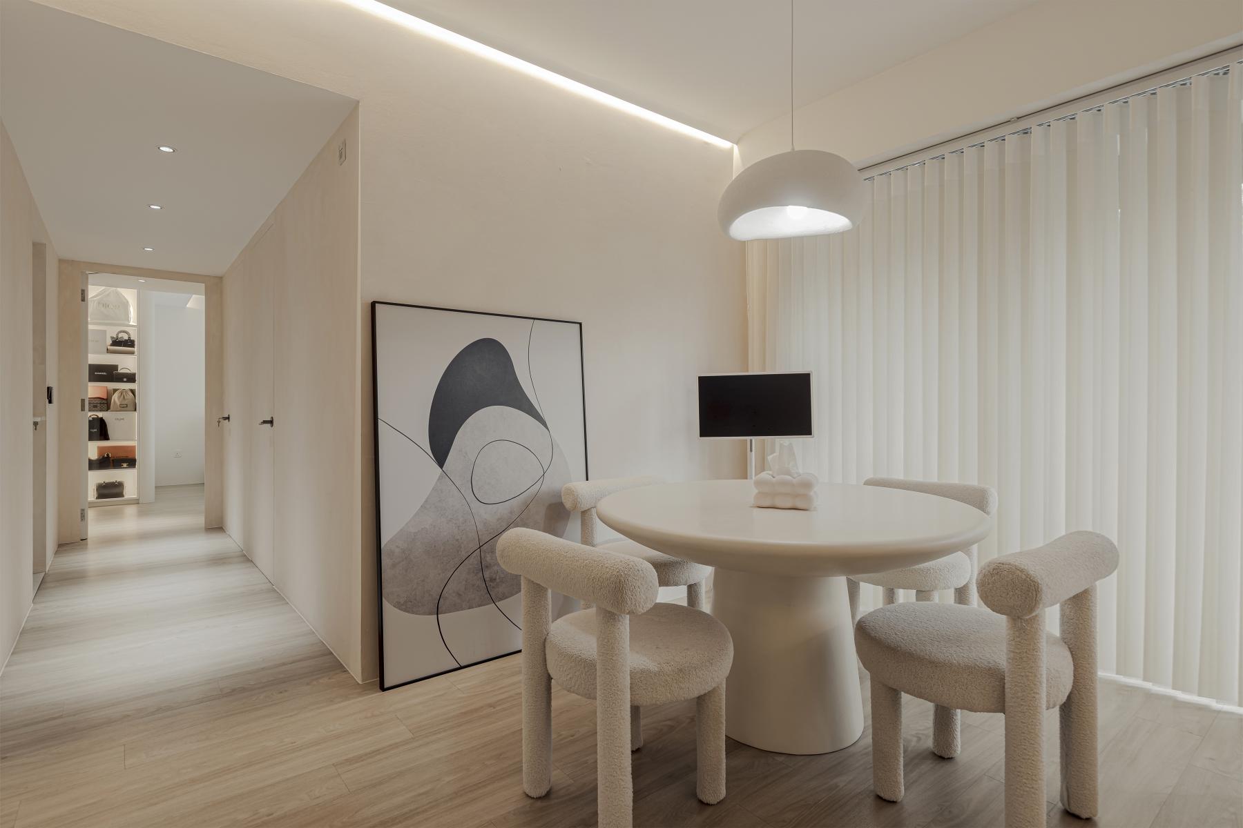 Scandinavian Living Room with Vinyl Flooring and Dining Table