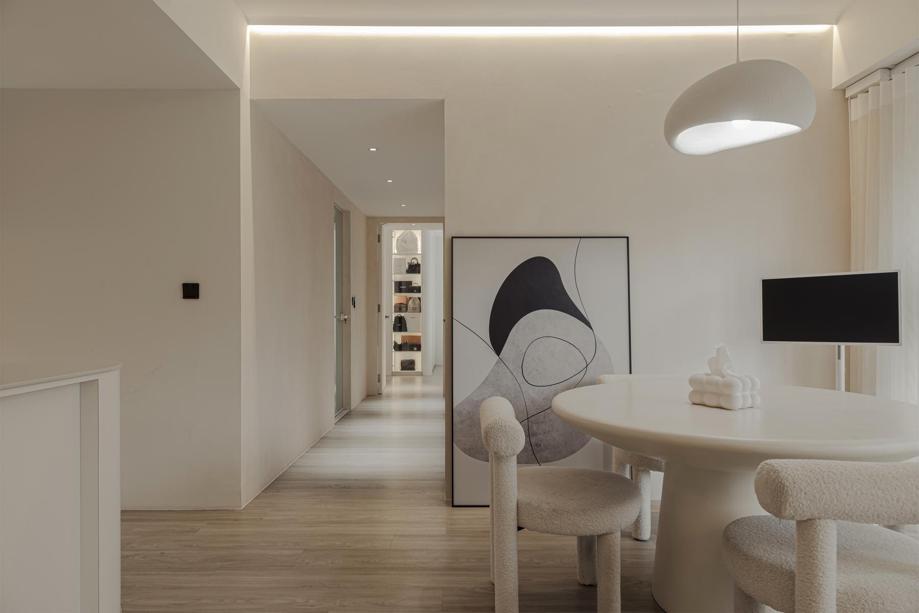Scandinavian Living Room with Vinyl Flooring and Artwork