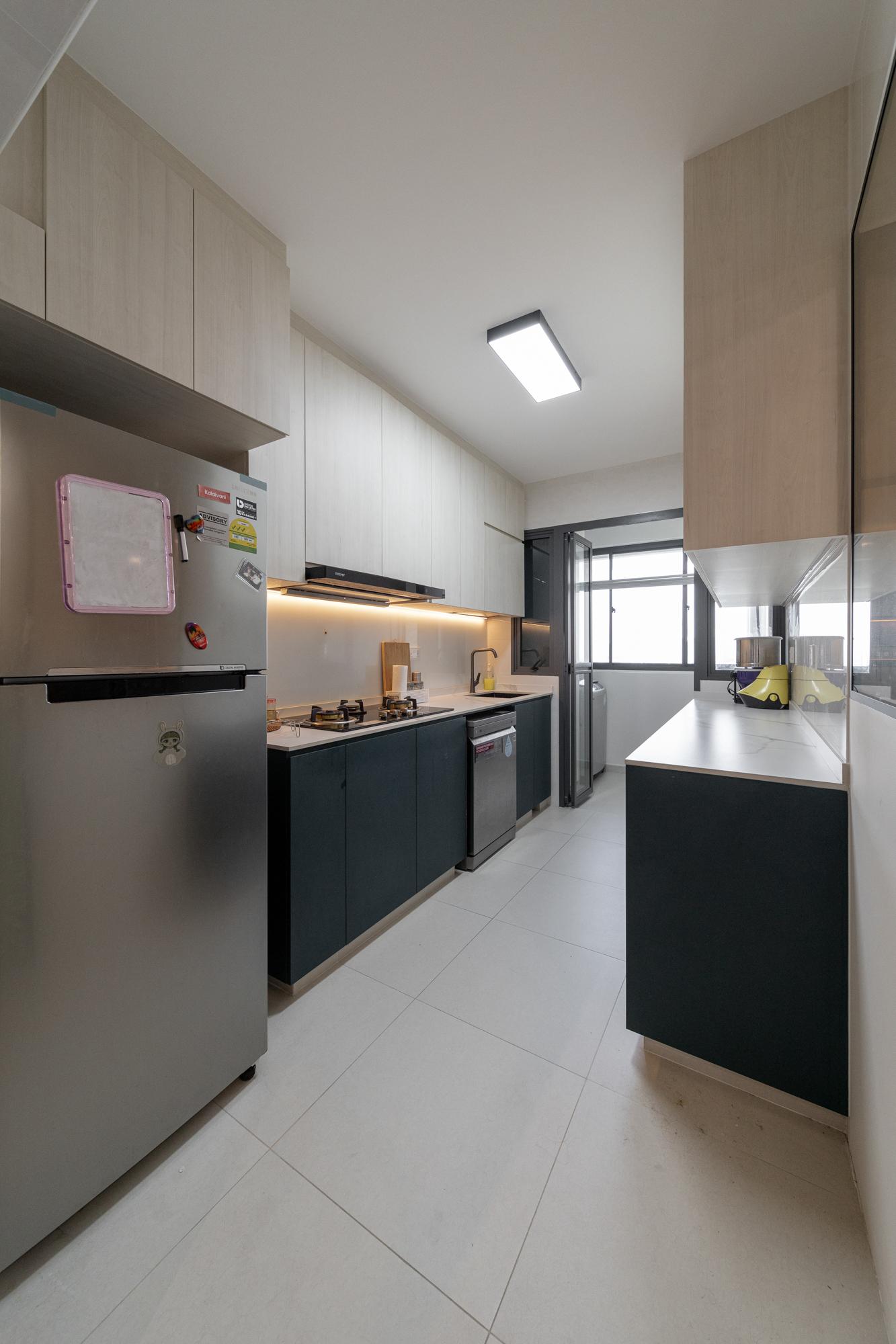 Contemporary Kitchen with Countertop and Ceiling Light