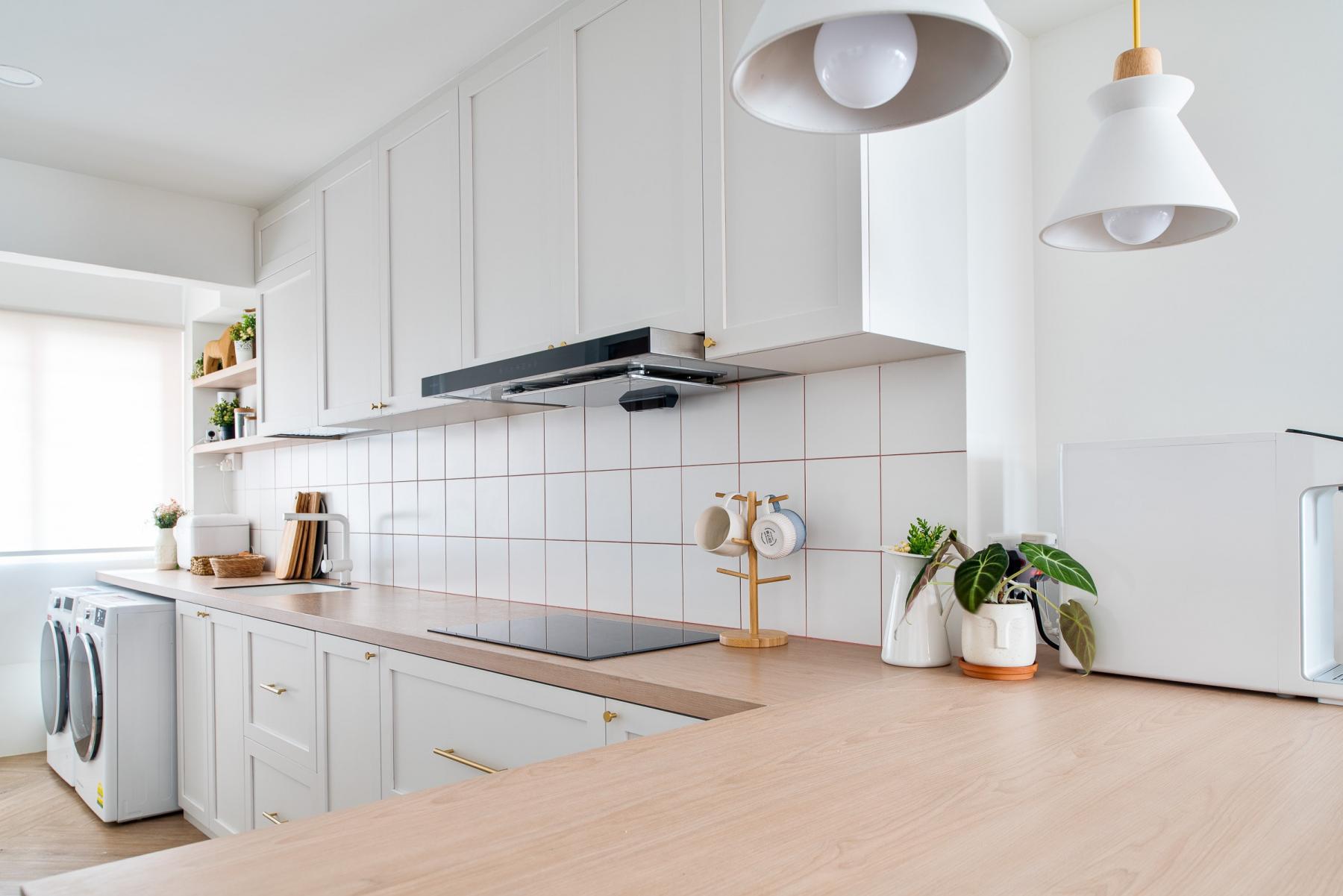 Scandinavian Kitchen with Countertop and Breakfast Counter