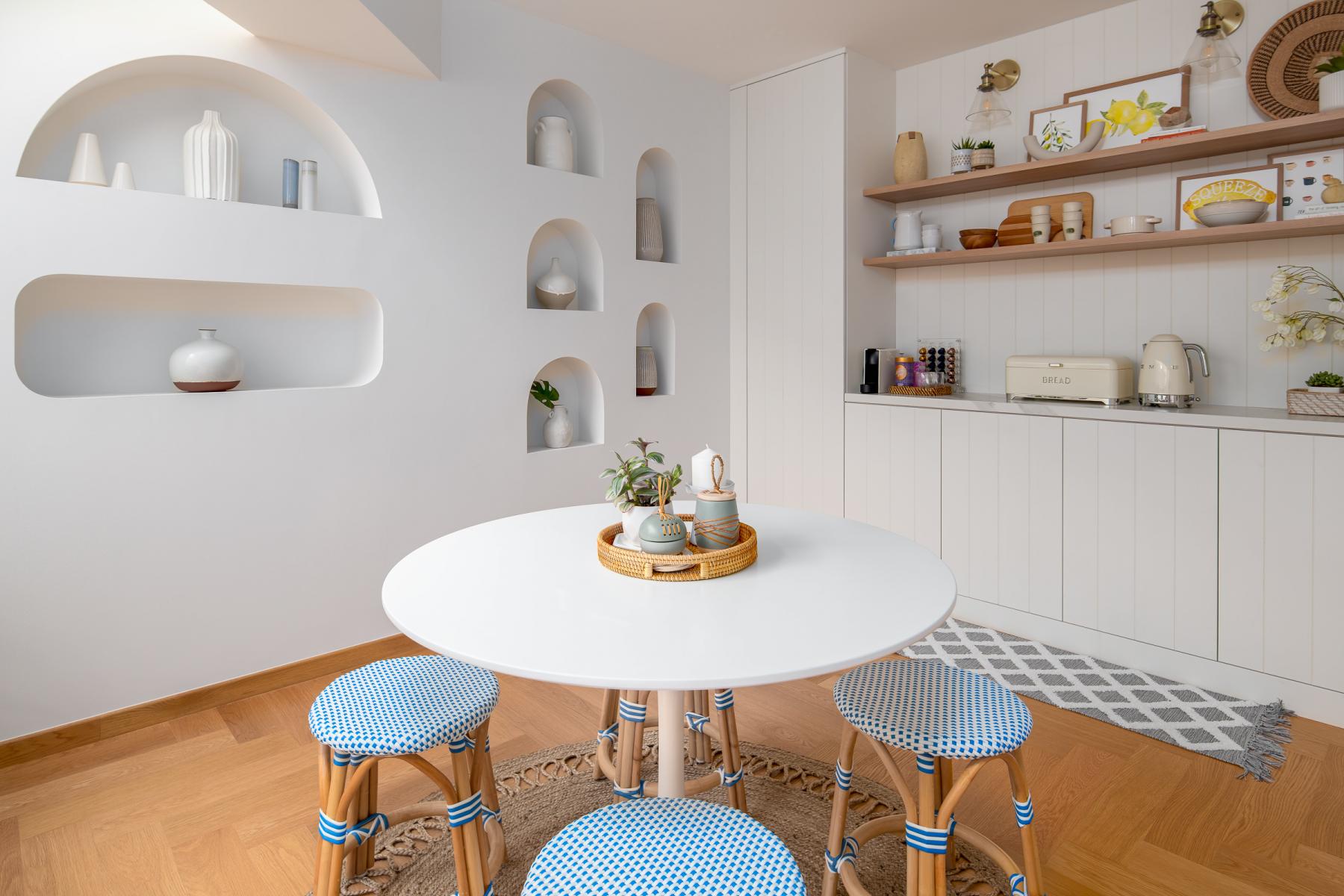 Transitional Pantry with Countertop and Tableware