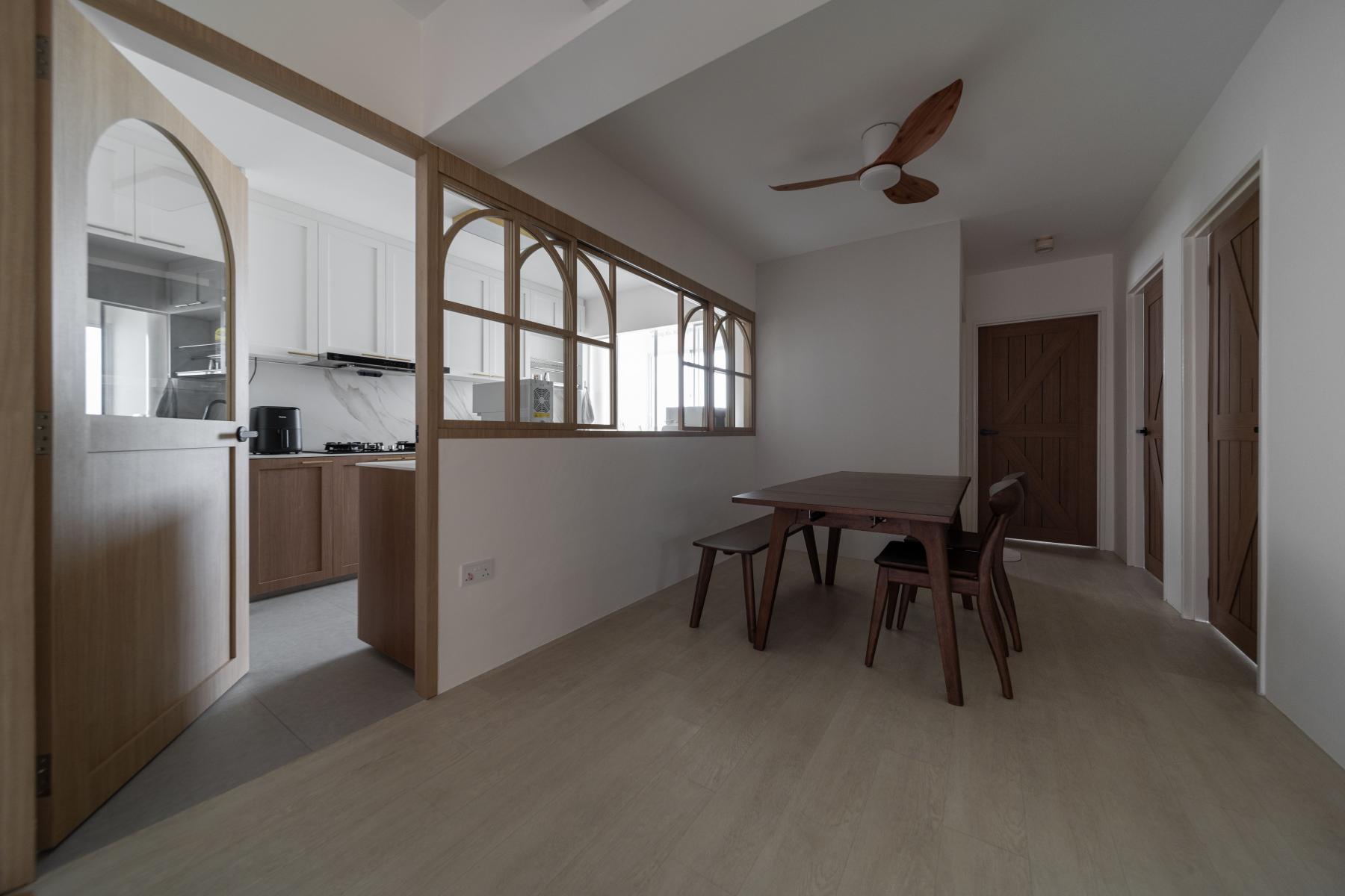 Scandinavian Kitchen with Countertop and Homogeneous Tiles