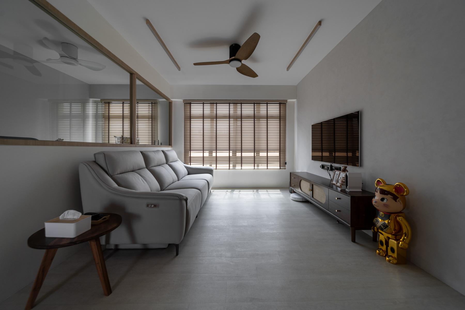 Scandinavian Living Room with Vinyl Flooring and Feature Wall
