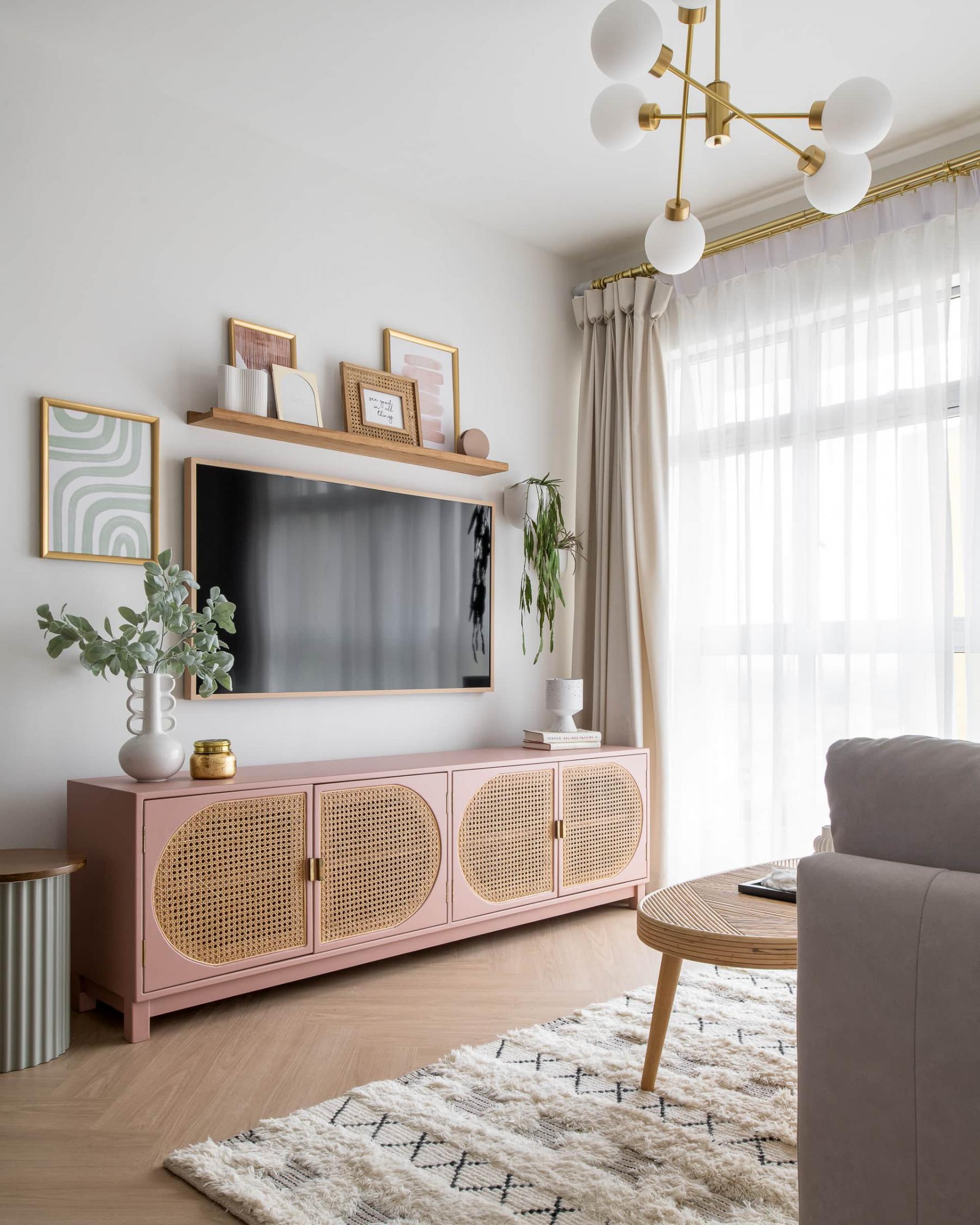 Minimalist Living Room with Vinyl Flooring and TV Console
