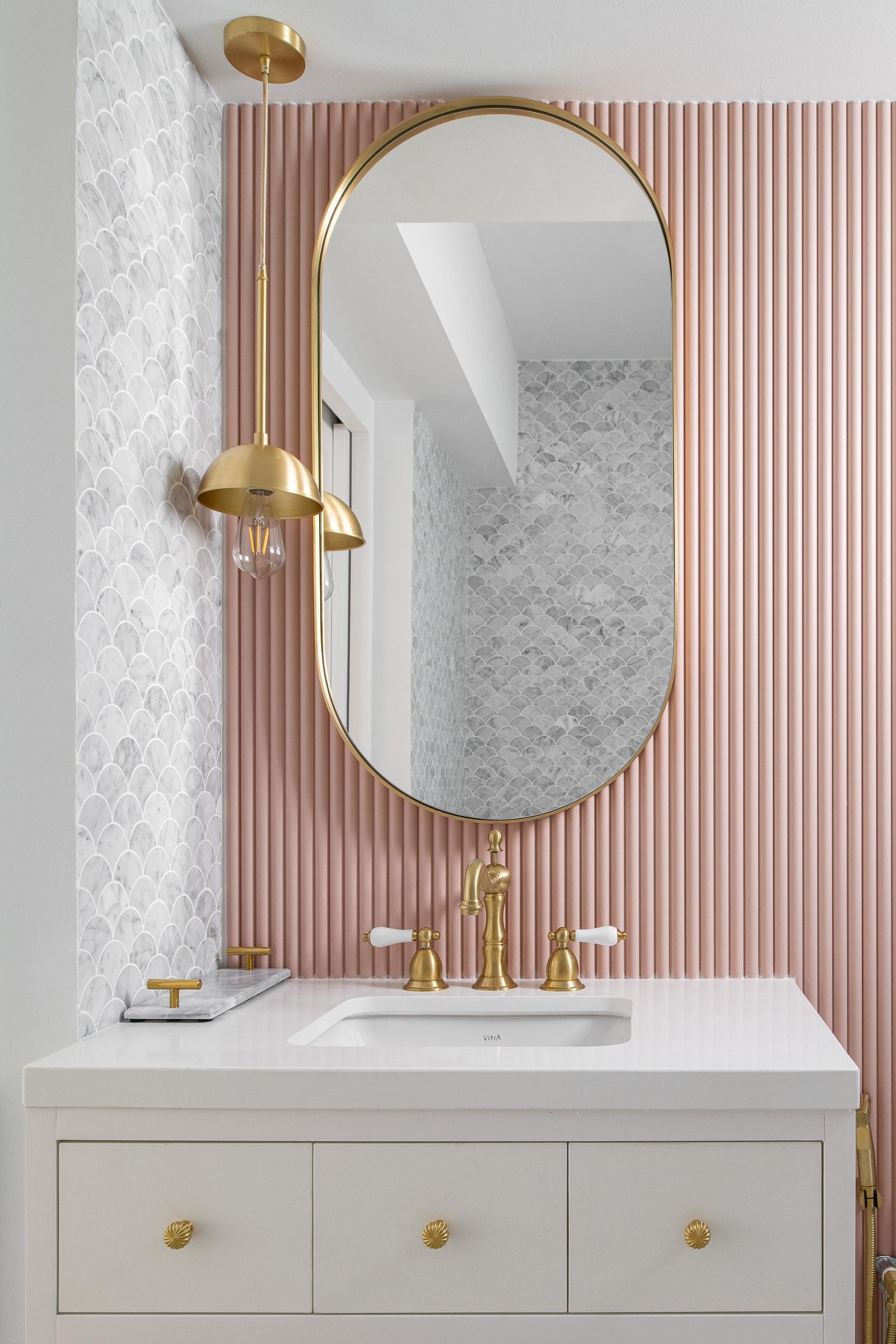 Minimalist Bathroom with Countertop and Feature Wall