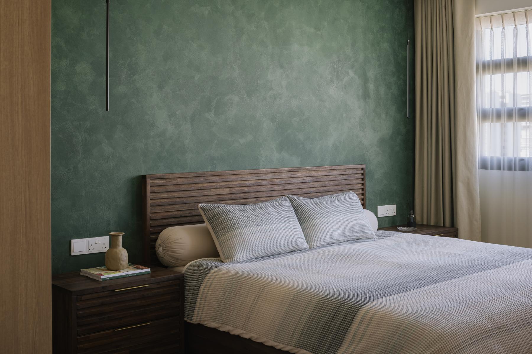 Modern Bedroom with Feature Wall and Bedside Table