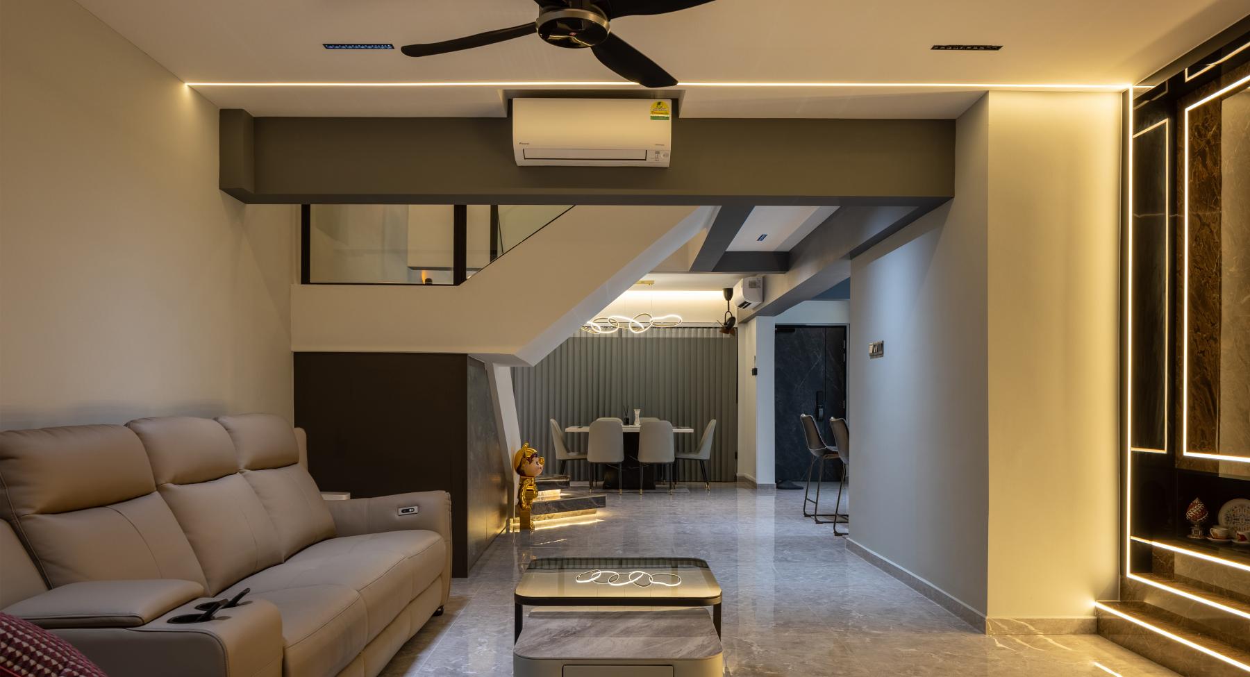 Modern Living Room with Feature Wall and Ceiling Light