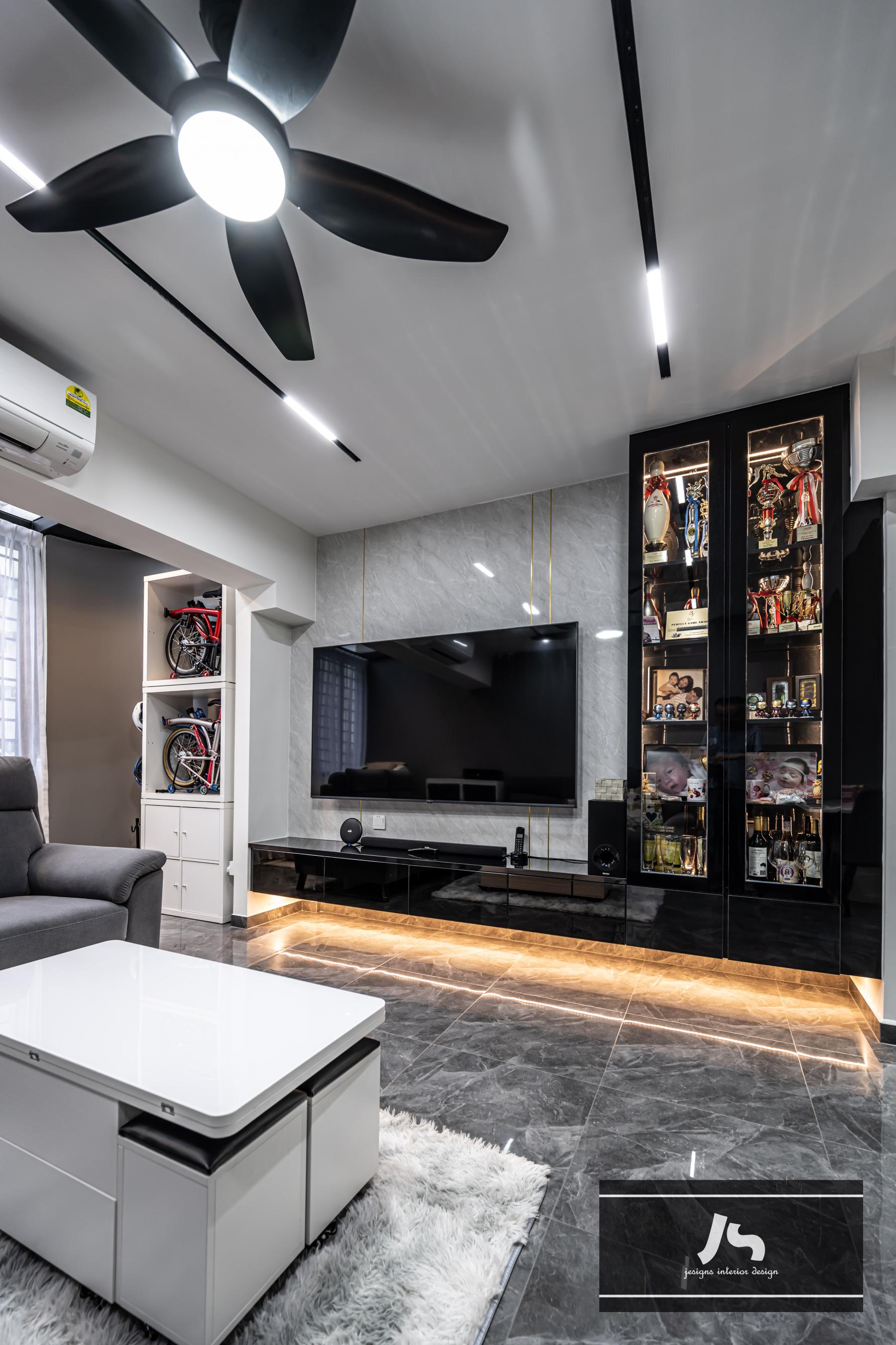 Modern Living Room with TV Console and Feature Wall