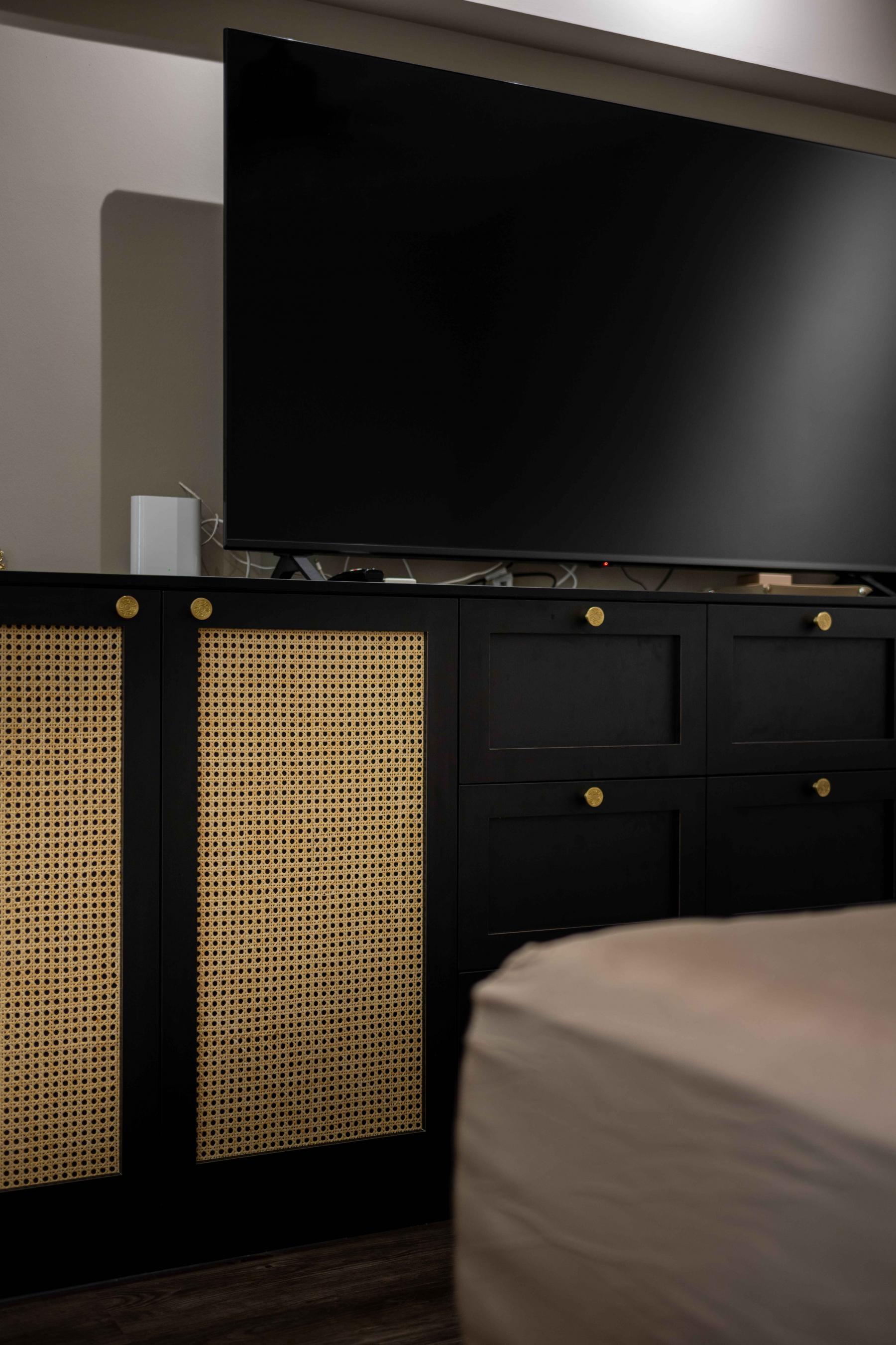 Vintage Bedroom with Bookshelf and TV Console
