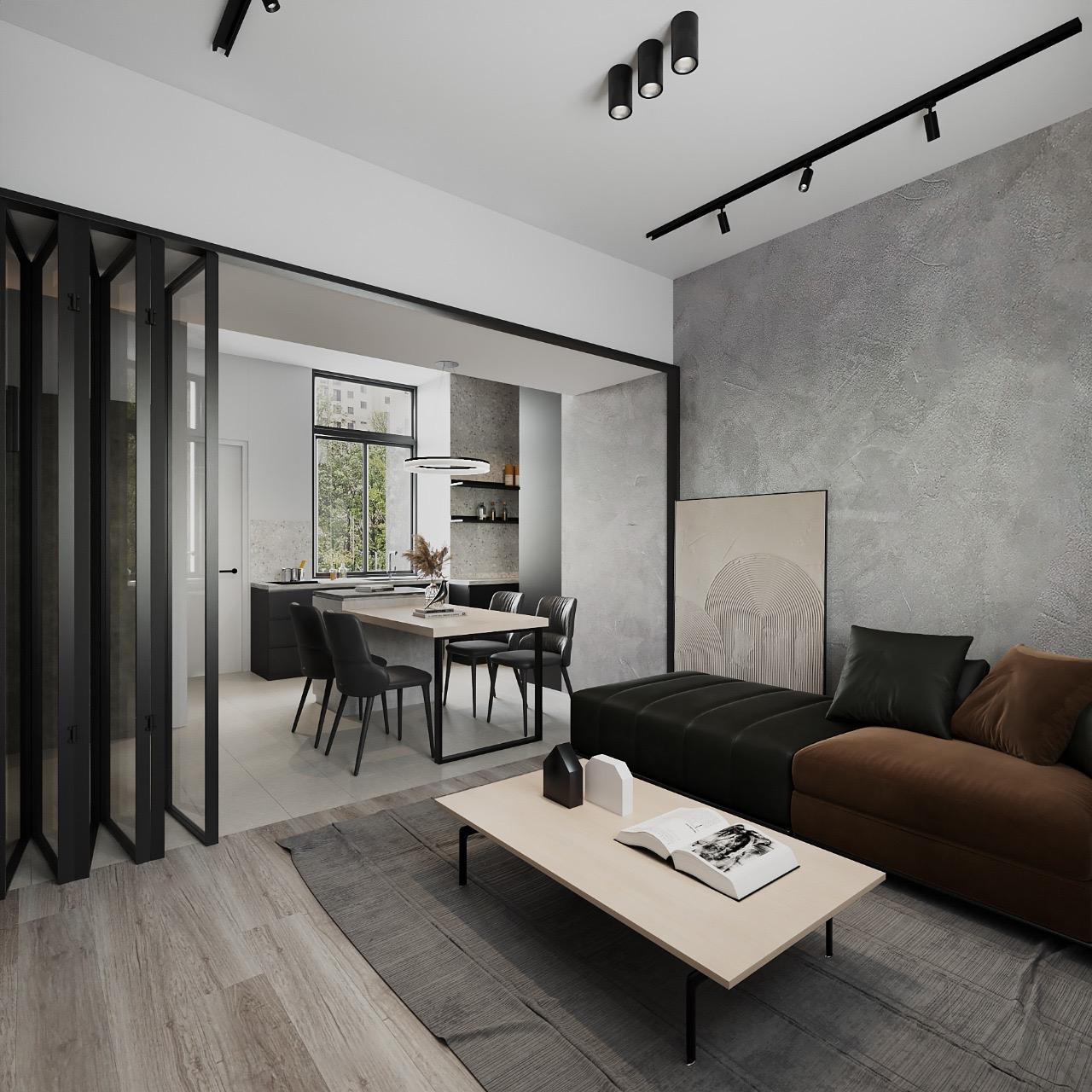 Industrial Living Room with Vinyl Flooring and Drop Ceiling