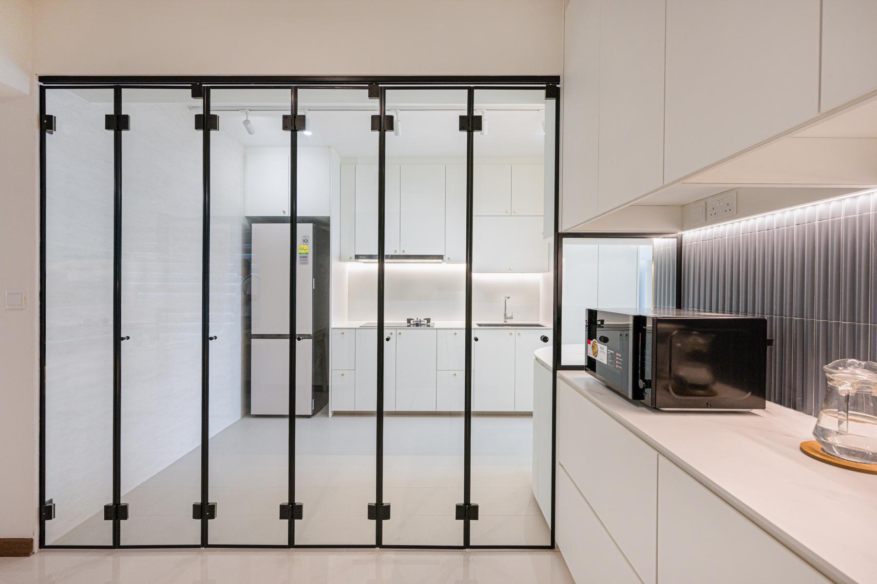 Asian Kitchen with Countertop and Homogeneous Tiles