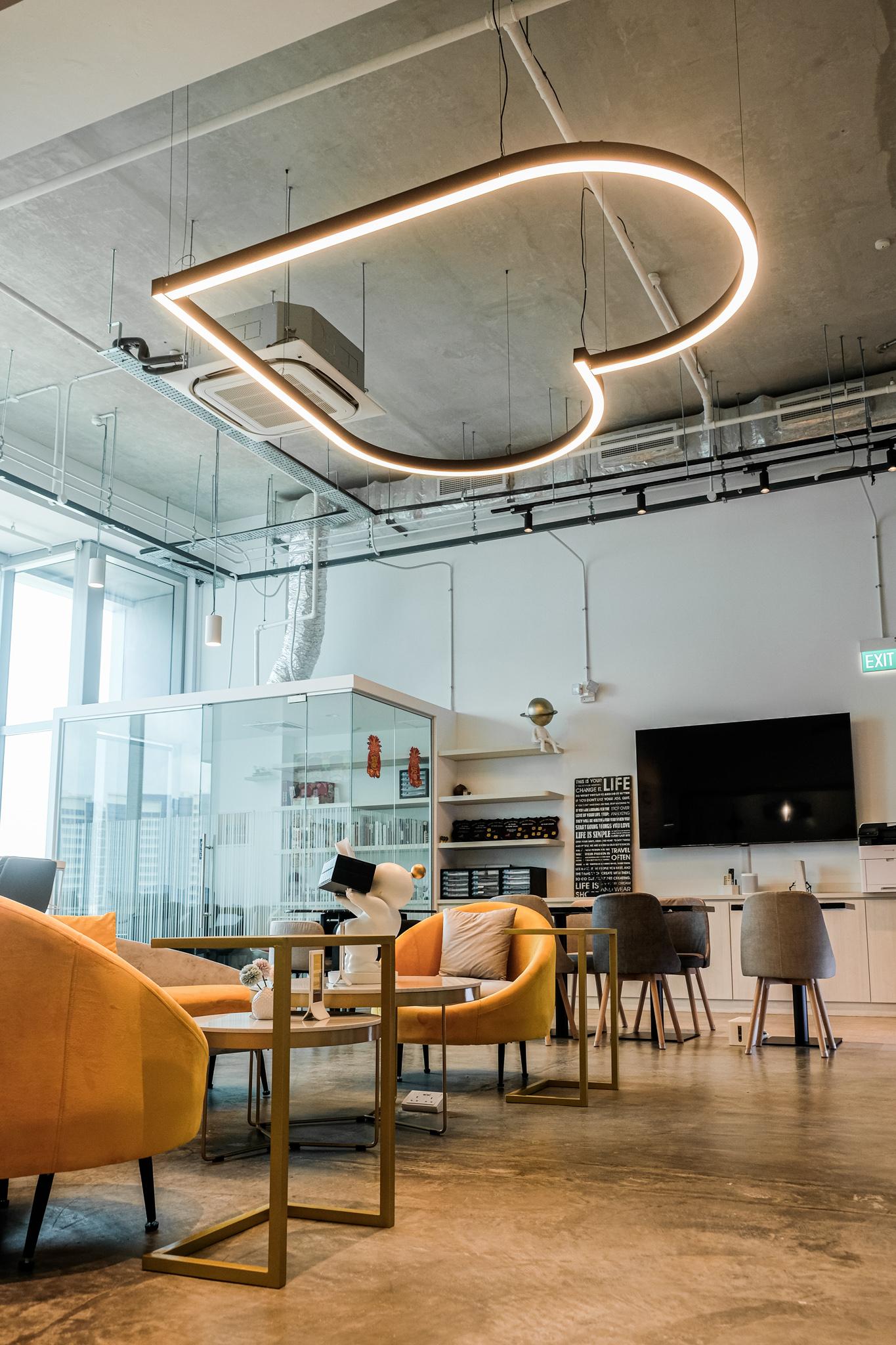 Modern Office with Bookshelf and TV