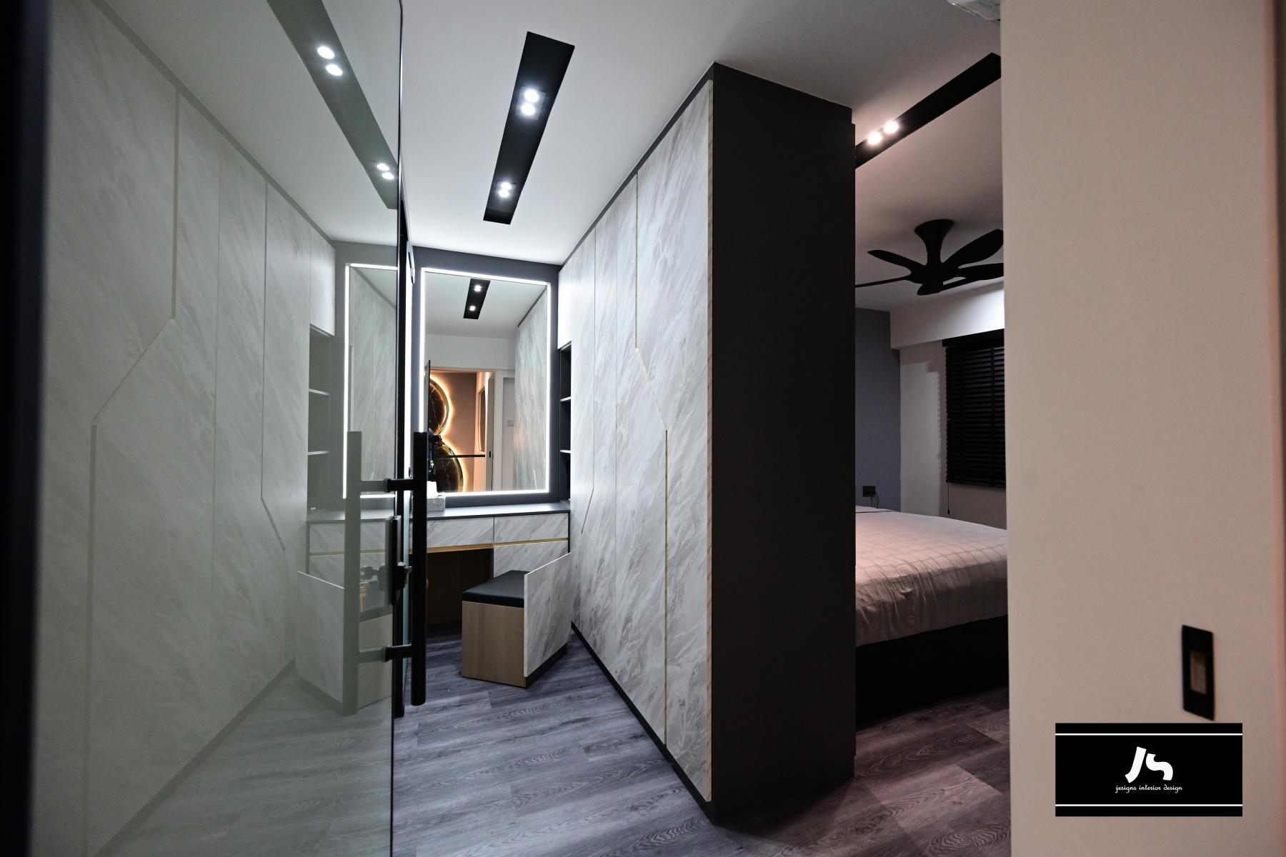 Modern Bedroom with Mirror and Vanity Counter