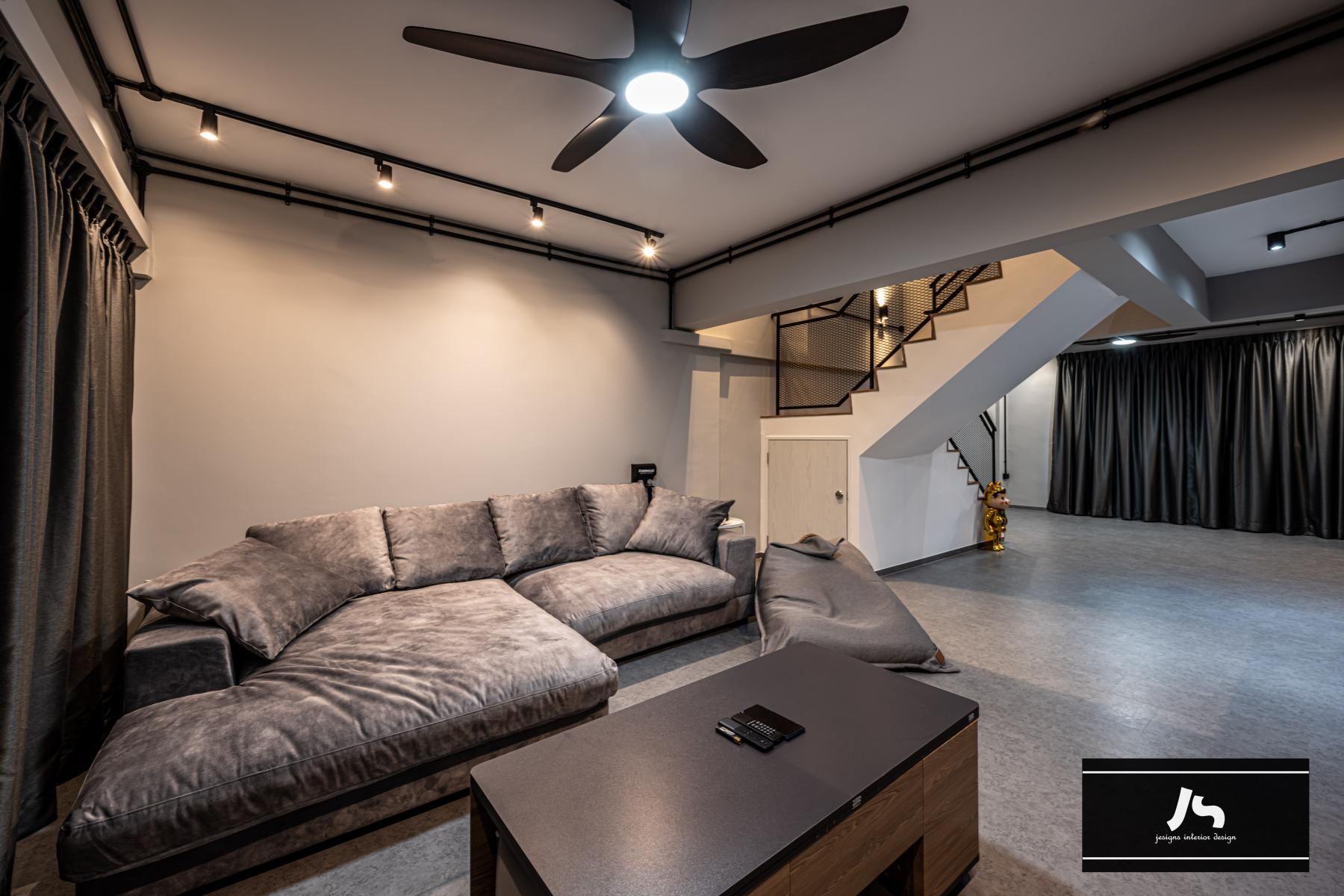 Modern Living Room with Staircase and Downlights