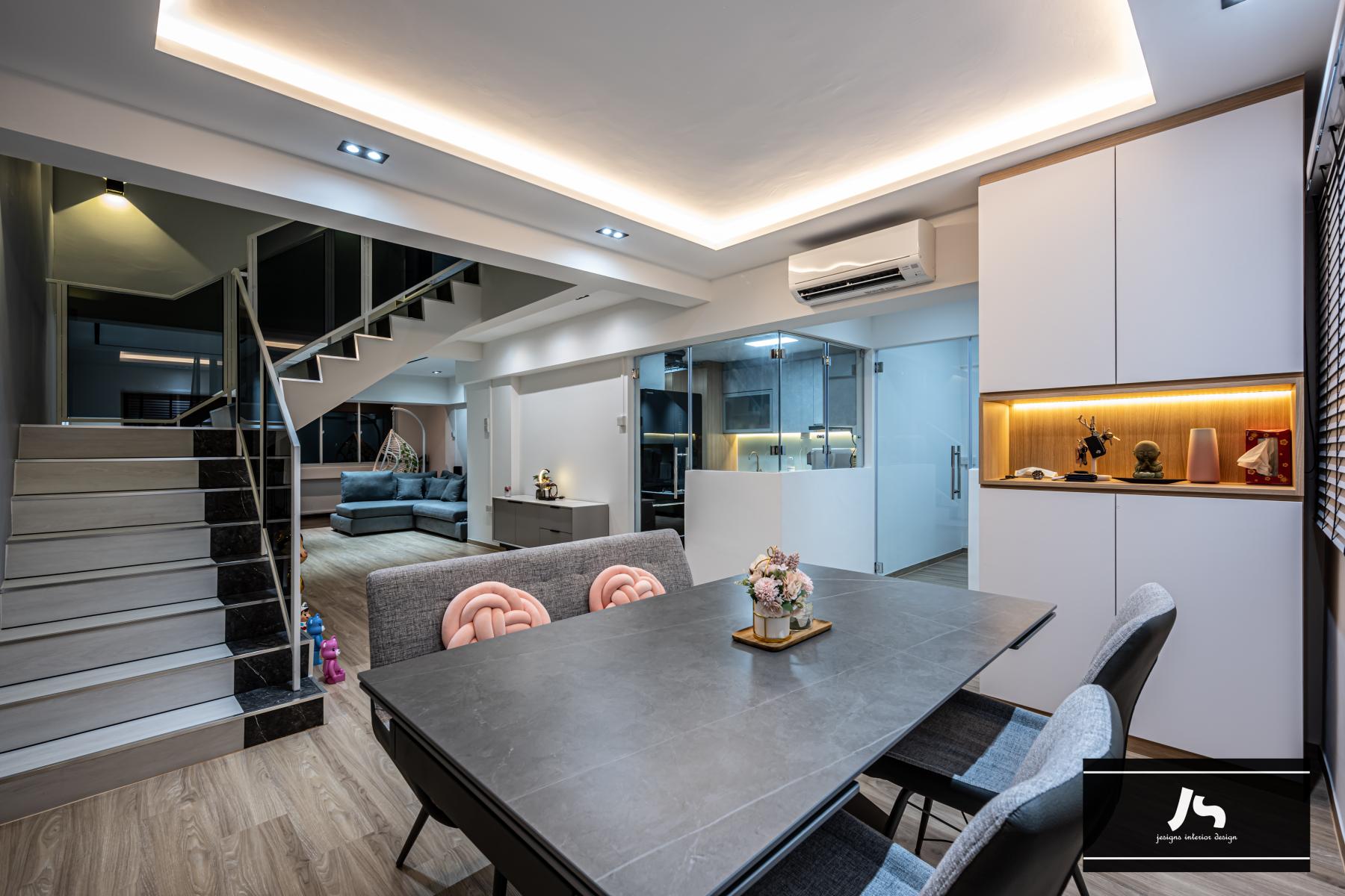Modern Dining Room with Dining Table and Display Cabinets