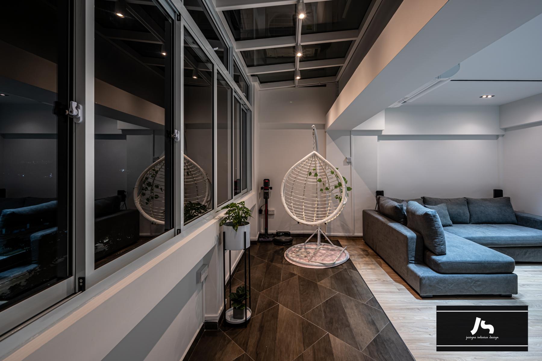 Modern Balcony with Window Shutters and Window Grille
