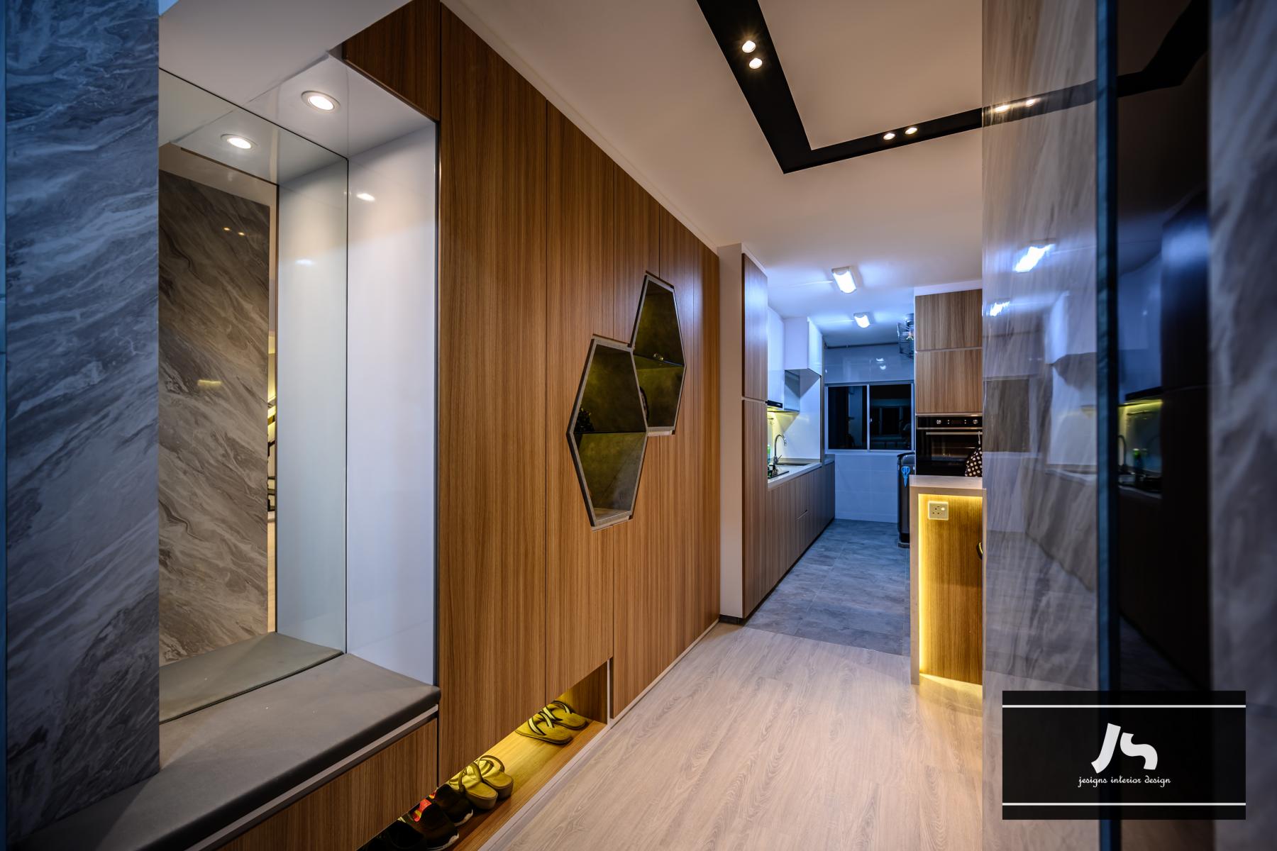 Modern Entryway with Settee and Mirror