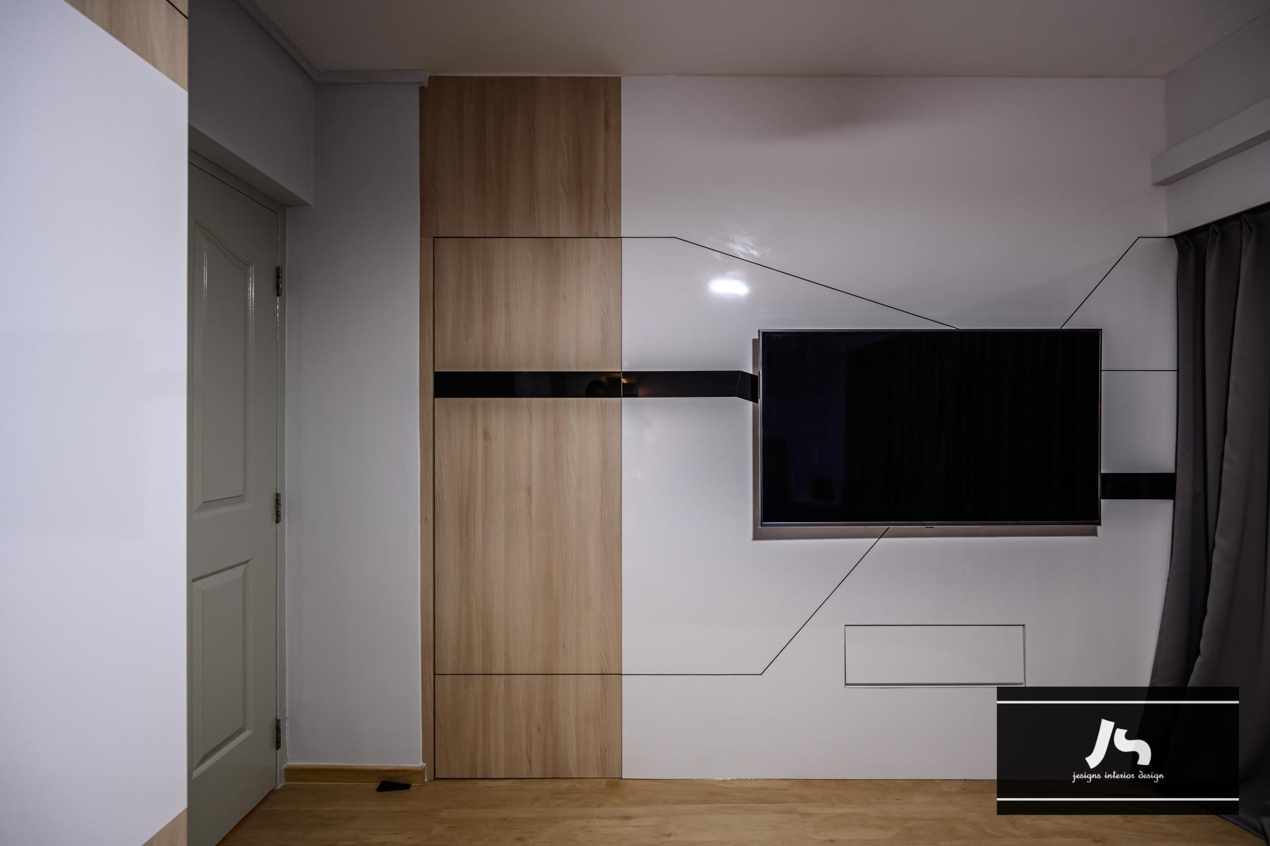 Modern Bedroom with TV Console and Feature Wall