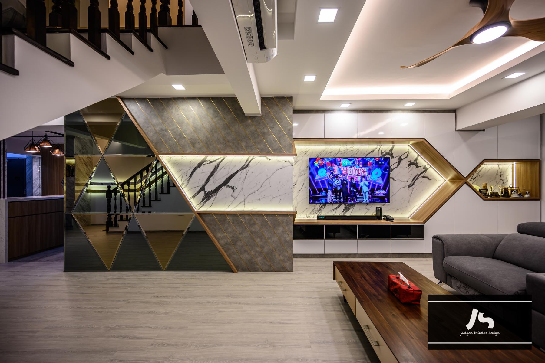 Modern Living Room with TV Console and Feature Wall