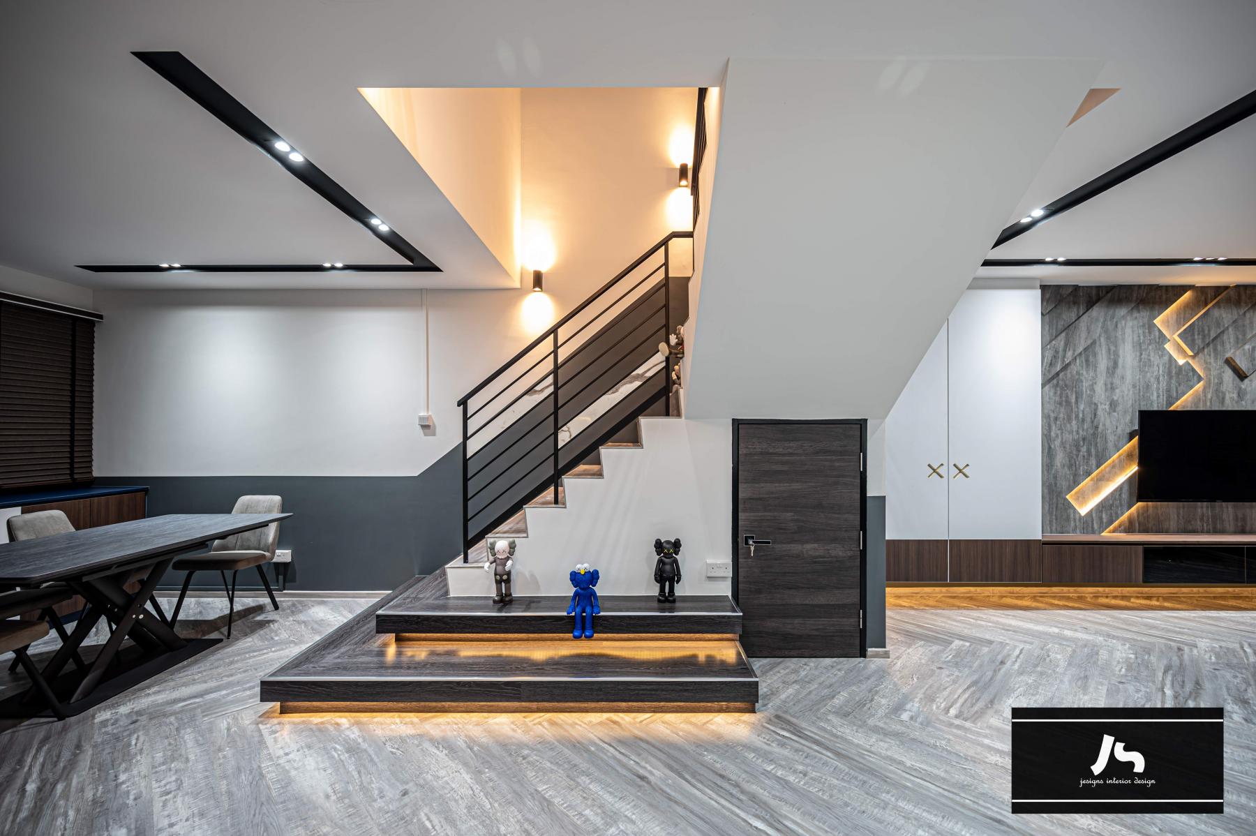 Modern Hallway with Feature Wall and Staircase