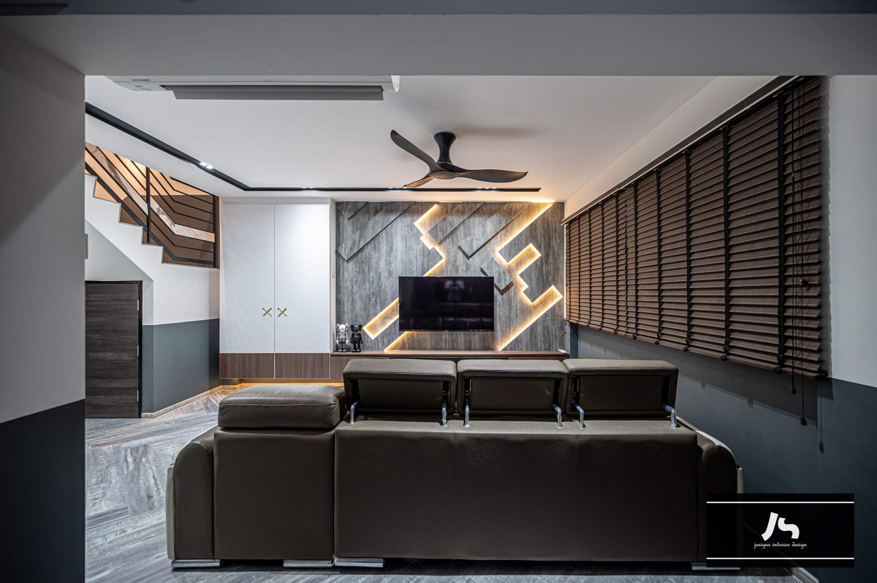 Modern Living Room with TV Console and Feature Wall