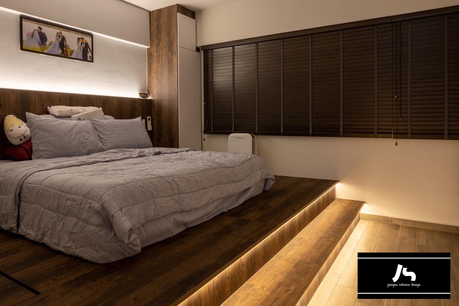 Modern Bedroom with Platform Bed and Vinyl Flooring