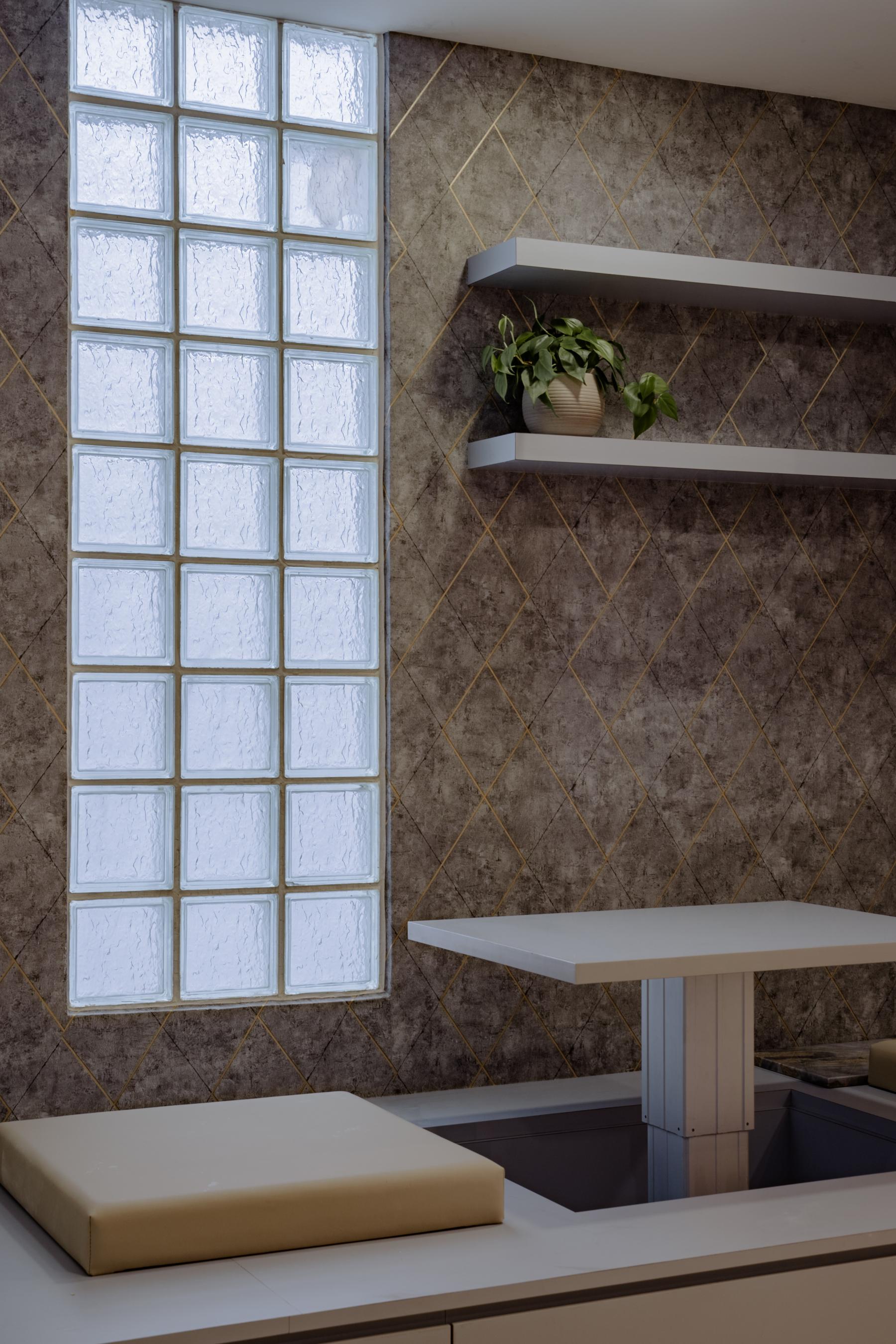Modern Hallway with Bookshelf and Artwork