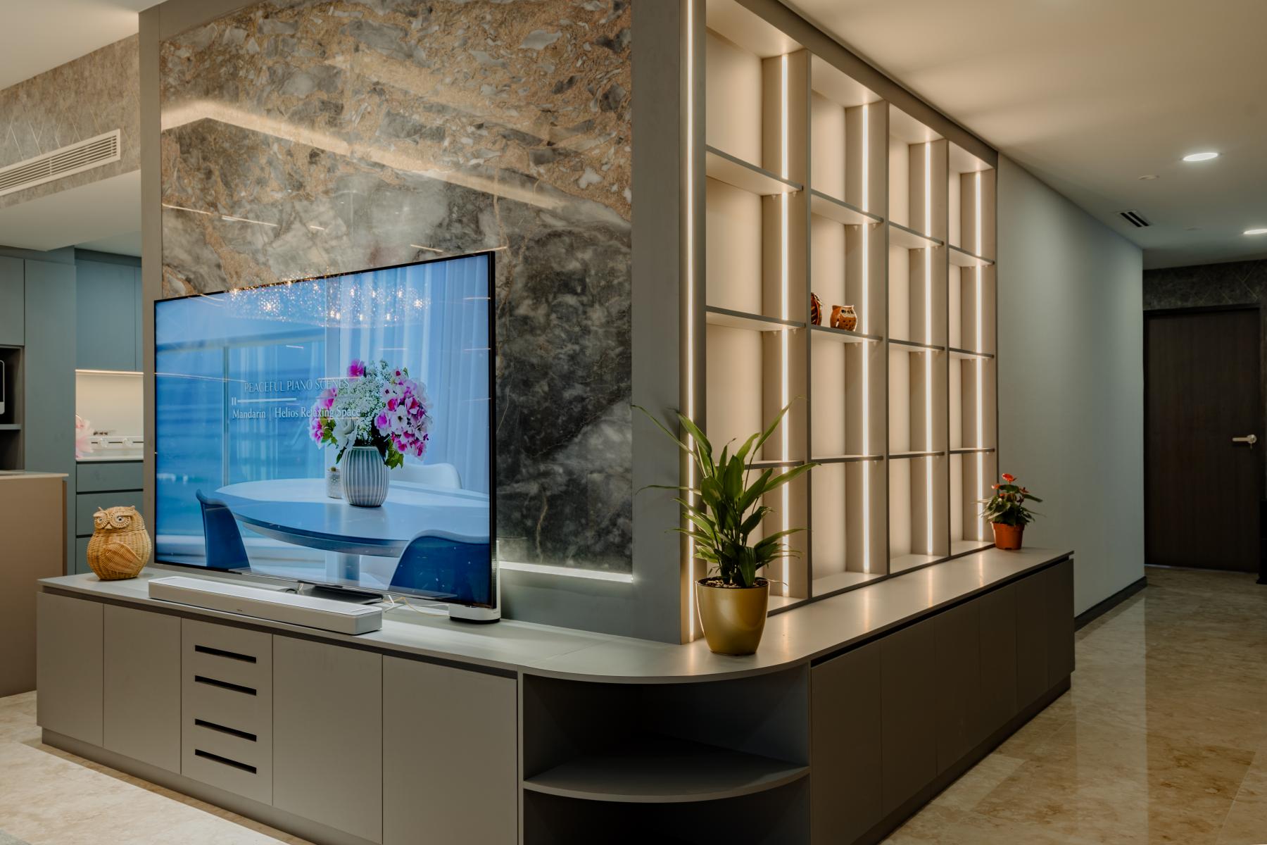 Modern Hallway with Bookshelf and Console Table