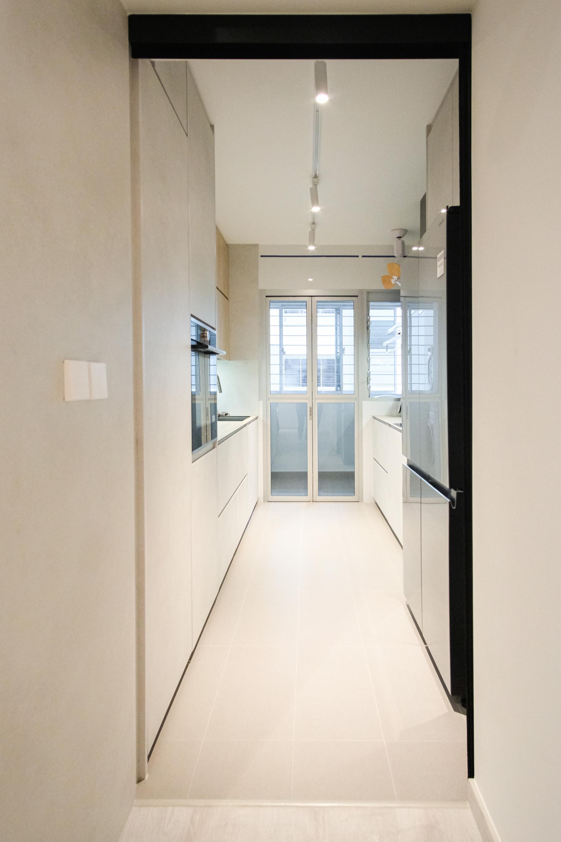 Minimalist Kitchen with Countertop and Kitchen Cabinets
