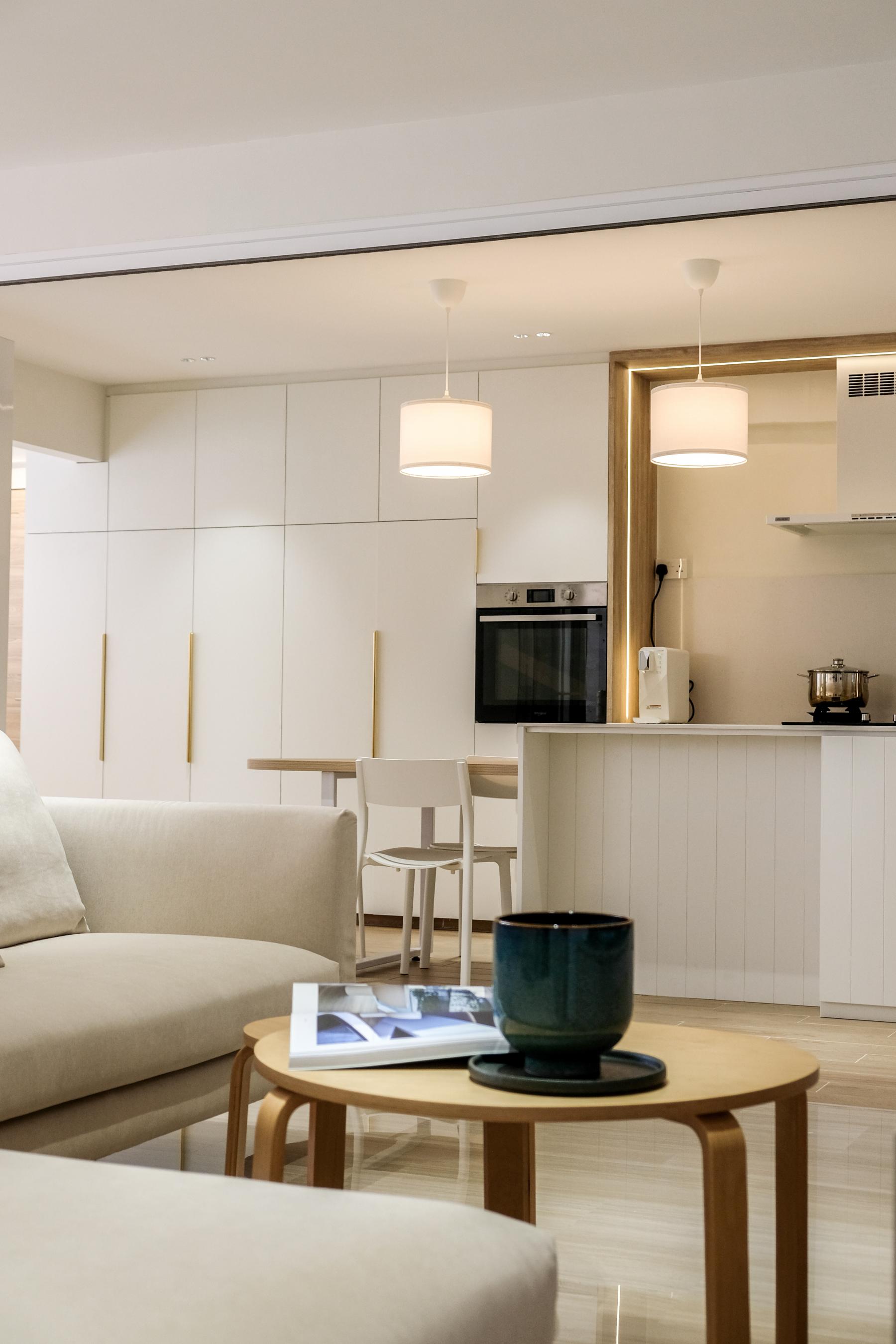 Minimalist Kitchen with Countertop and Marble Floor