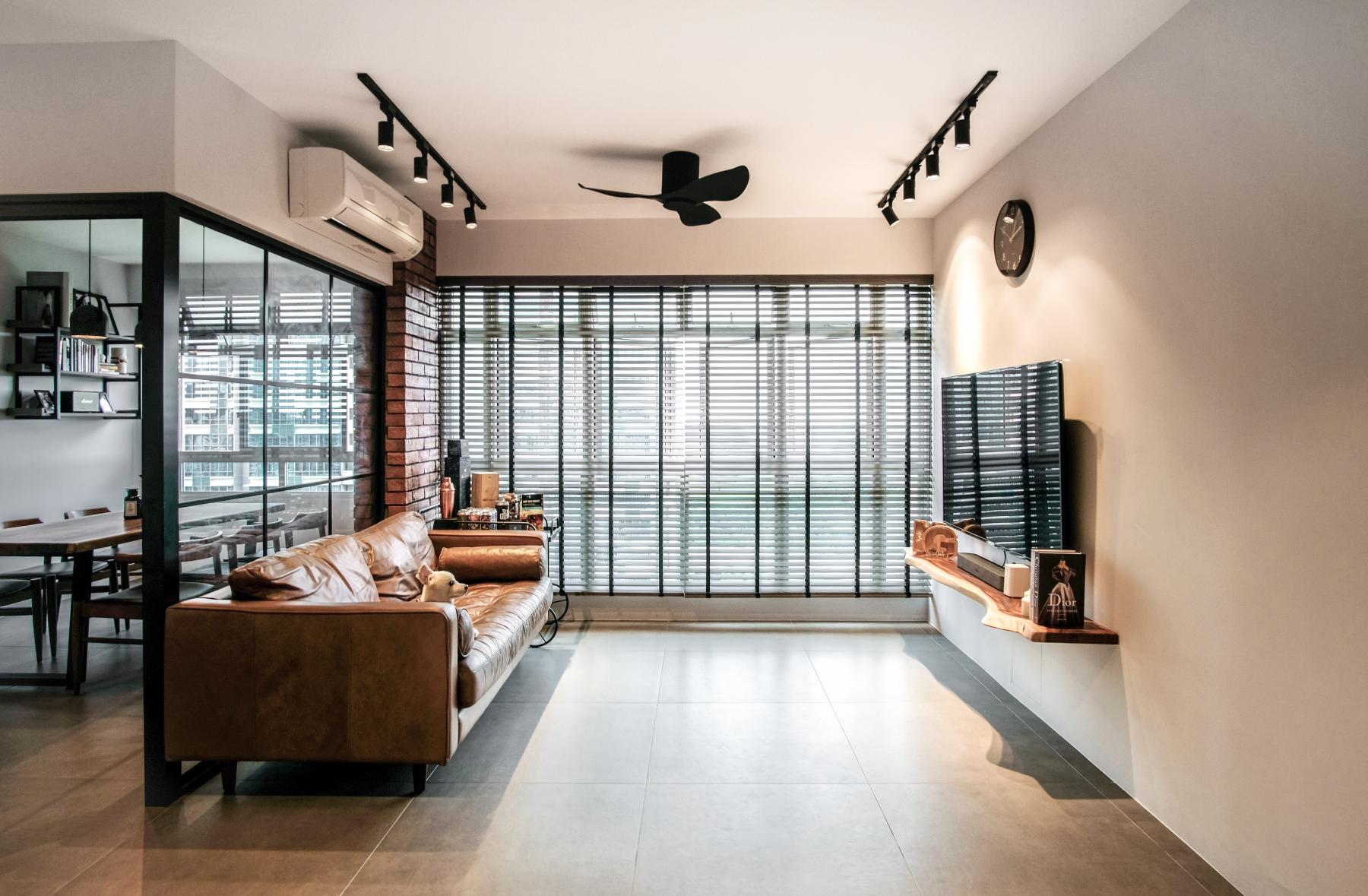 Industrial Living Room with Feature Wall and TV