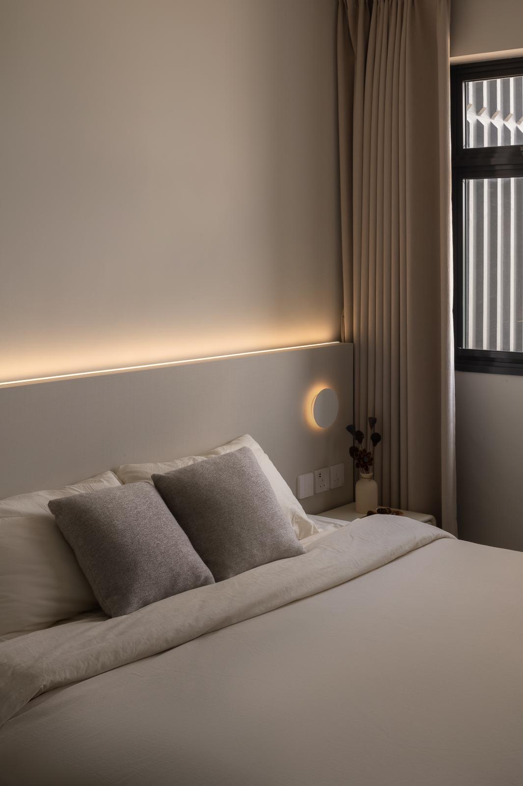 Scandinavian Bedroom with Bedside Table and Bed