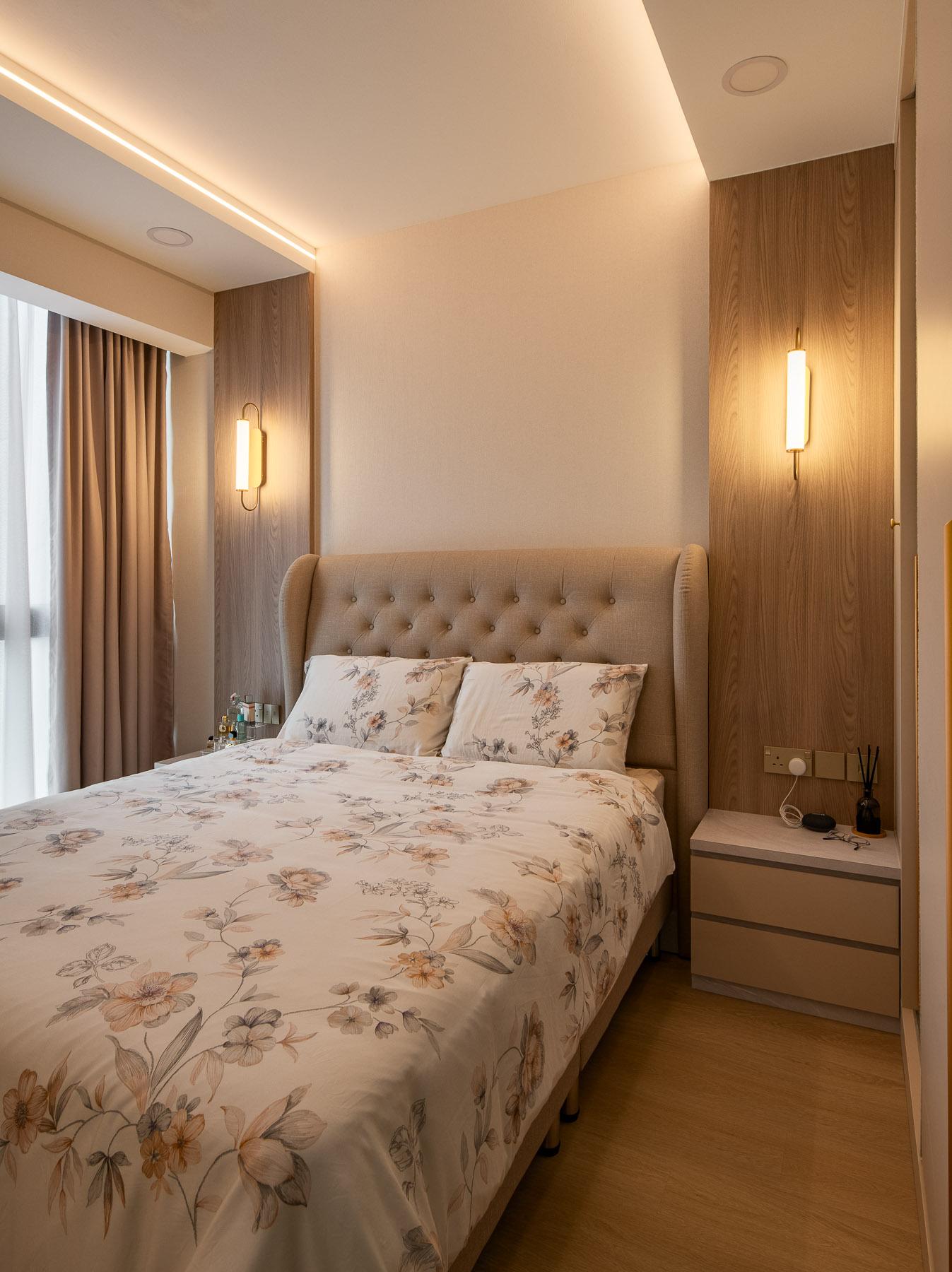 Contemporary Bedroom with Platform Bed and Vinyl Flooring