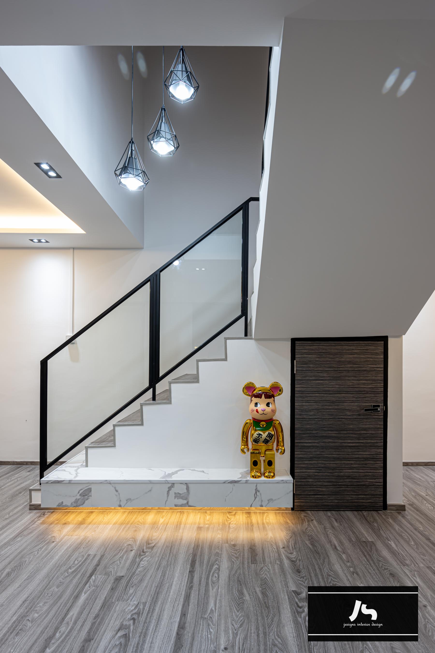 Modern Hallway with Staircase and Cove Lighting