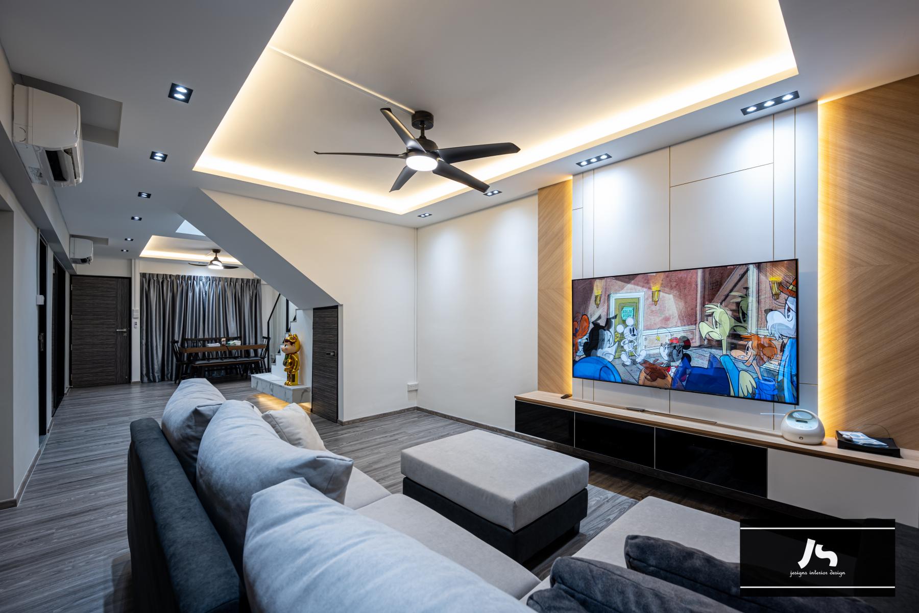 Modern Living Room with TV Console and Feature Wall