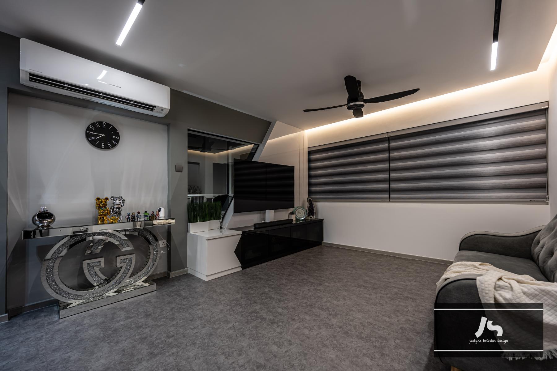 Modern Living Room with TV Console and Feature Wall
