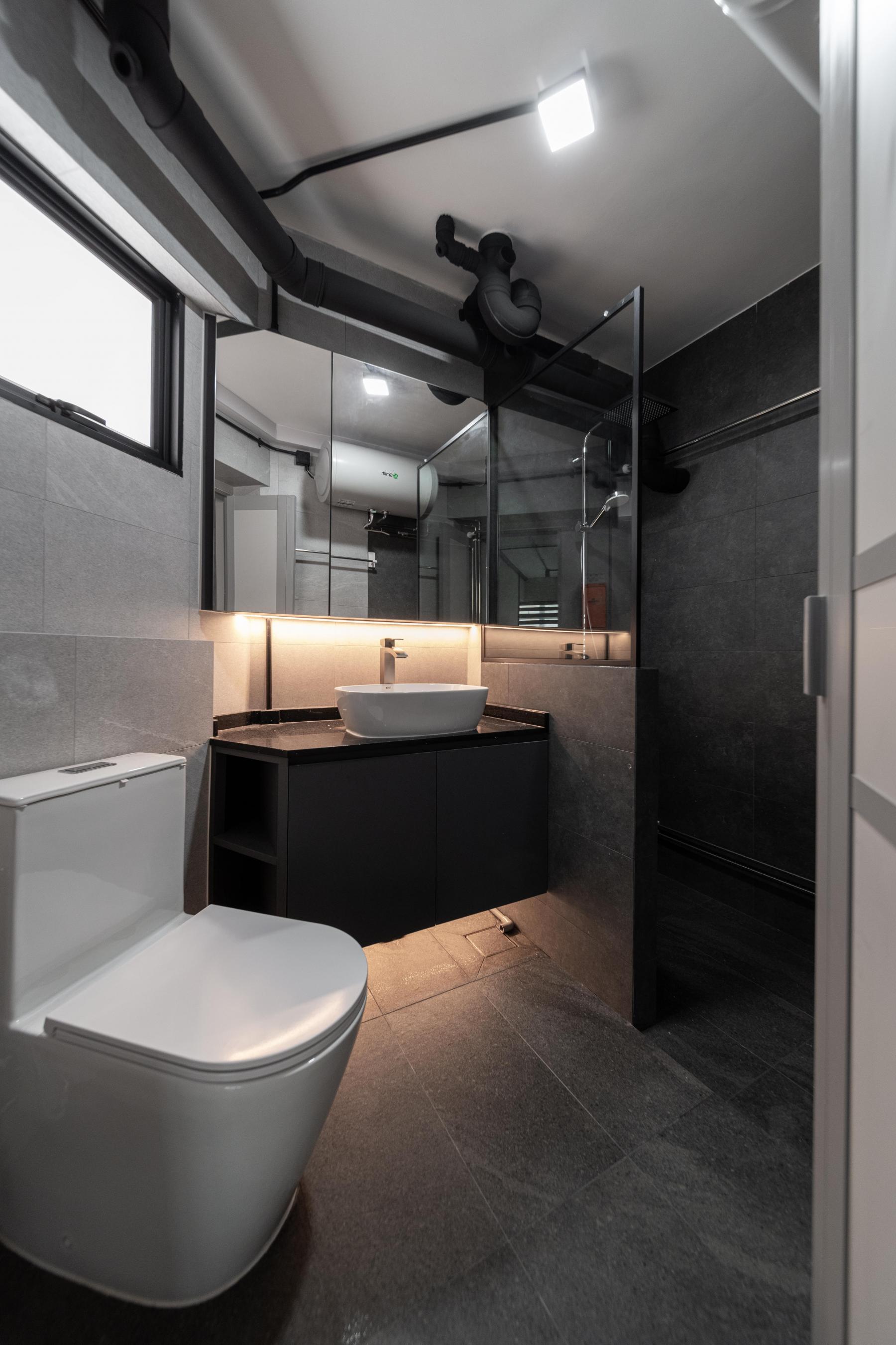 Industrial Bathroom with Countertop and Mirror