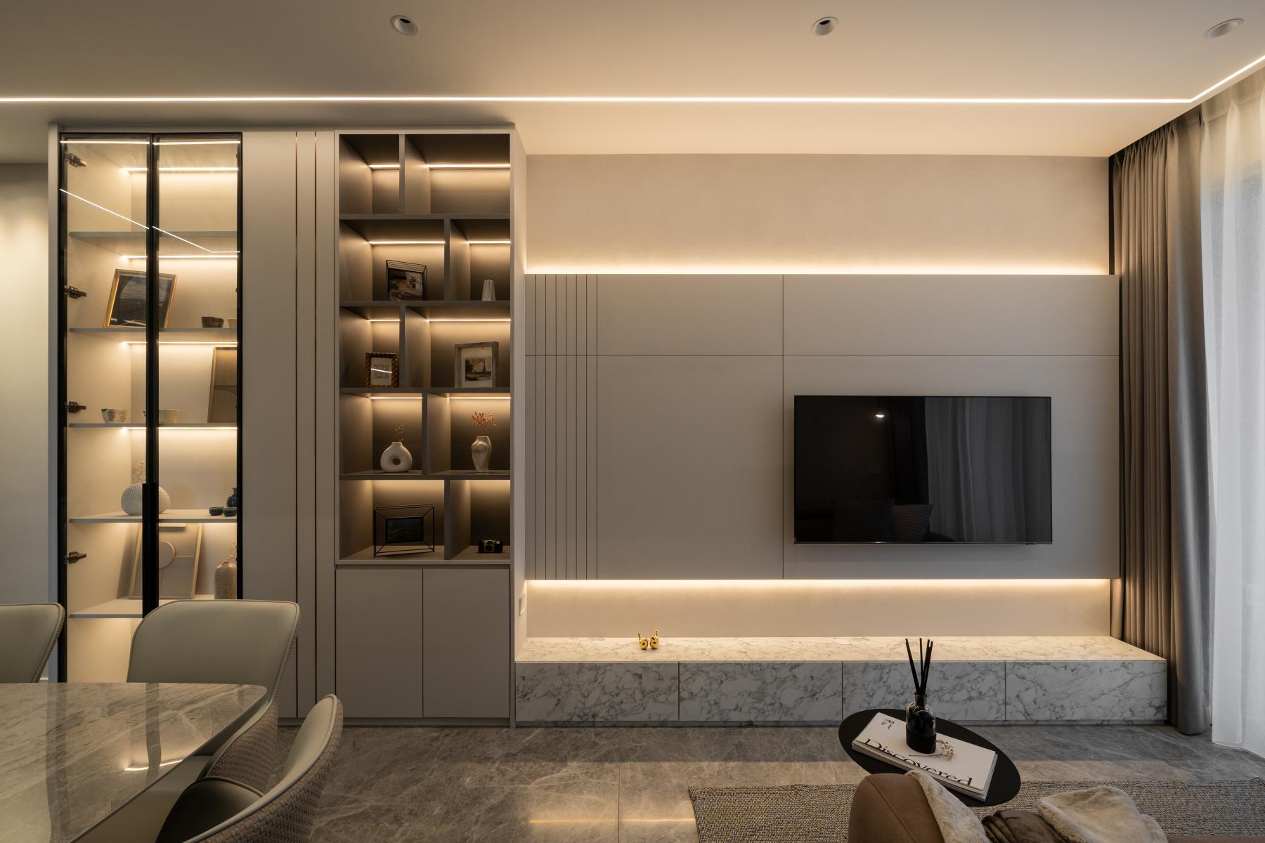 Modern Living Room with TV Console and Feature Wall