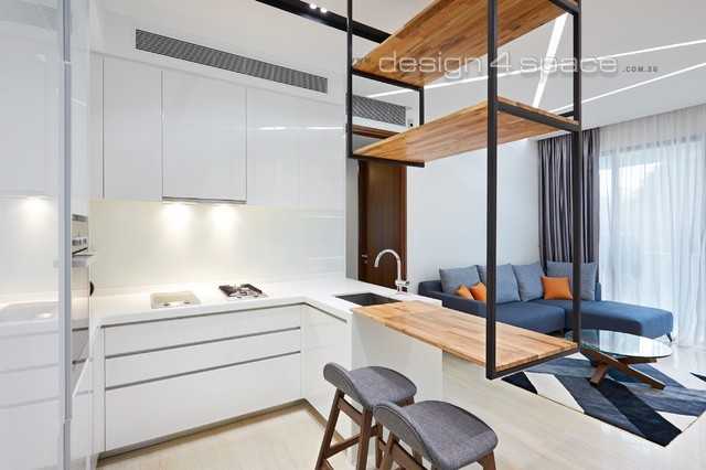 Modern Kitchen with Granite Floor and Wood Flooring