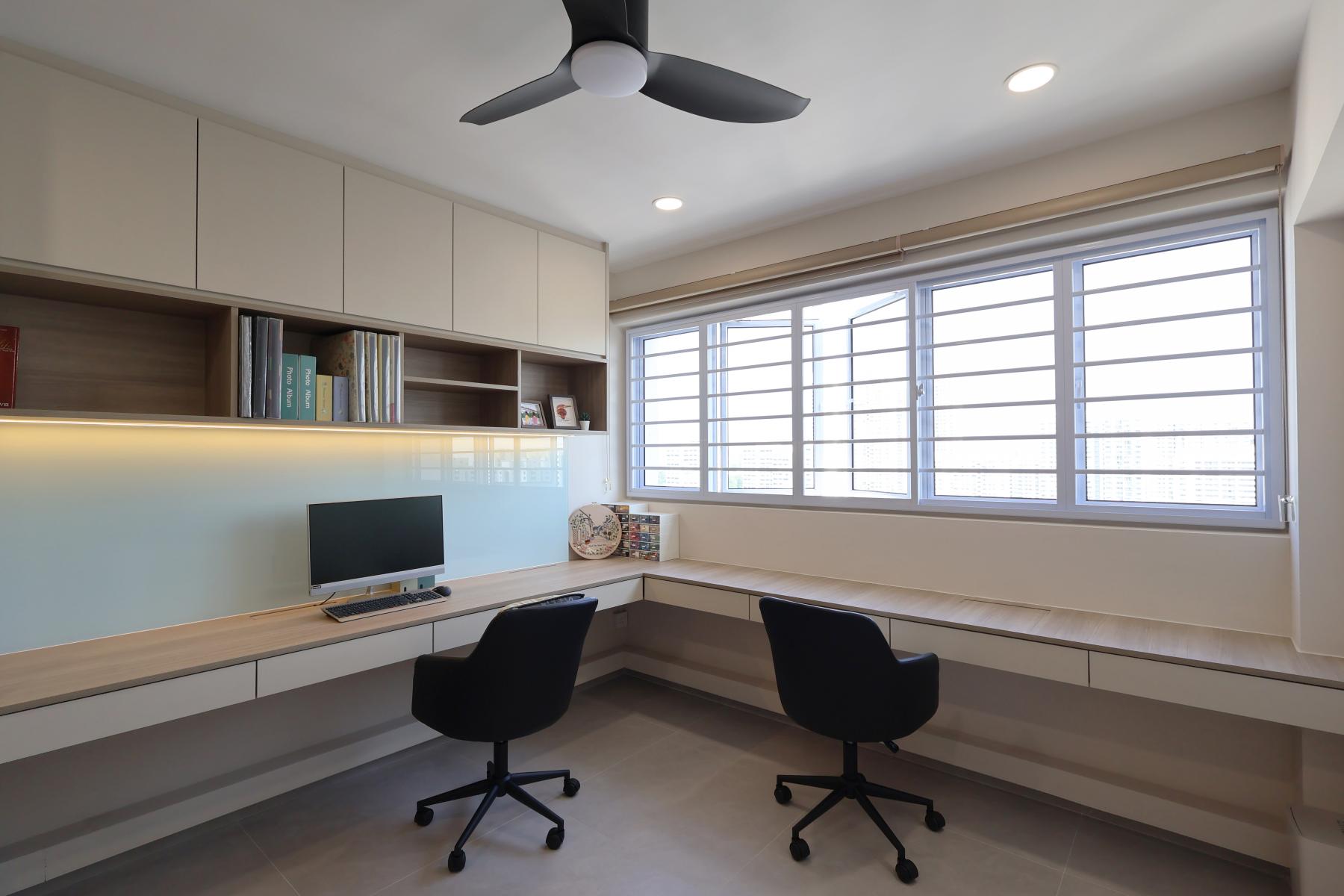 Contemporary Study with Desk and Desk Chairs