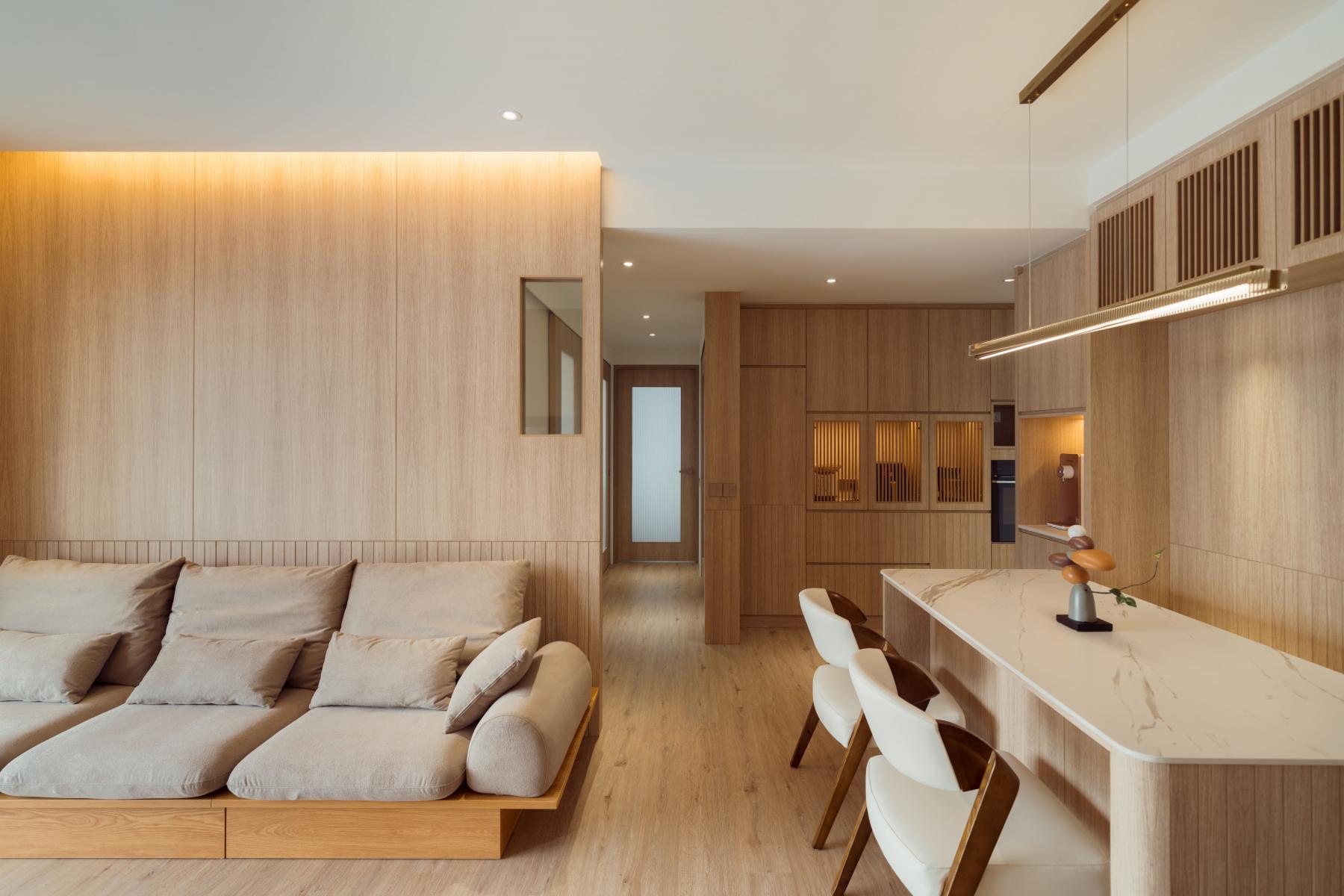 Scandinavian Home Theatre with TV Console and Sofa