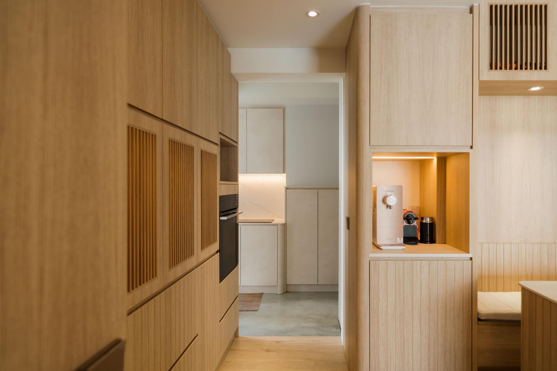 Scandinavian Kitchen with Vinyl Flooring and Cement Floor