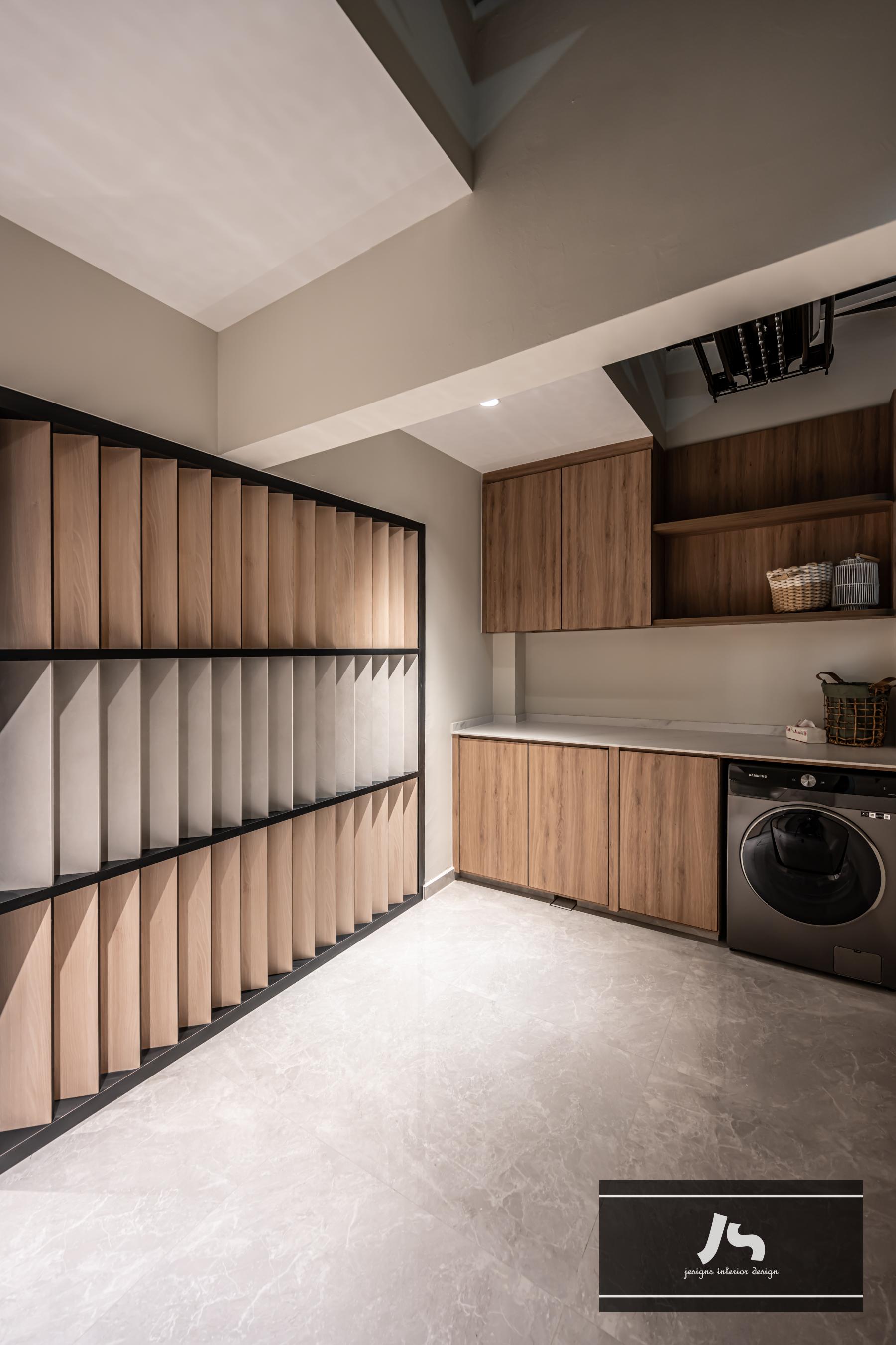 Modern Service Yard with Washing Machine and Laundry Area