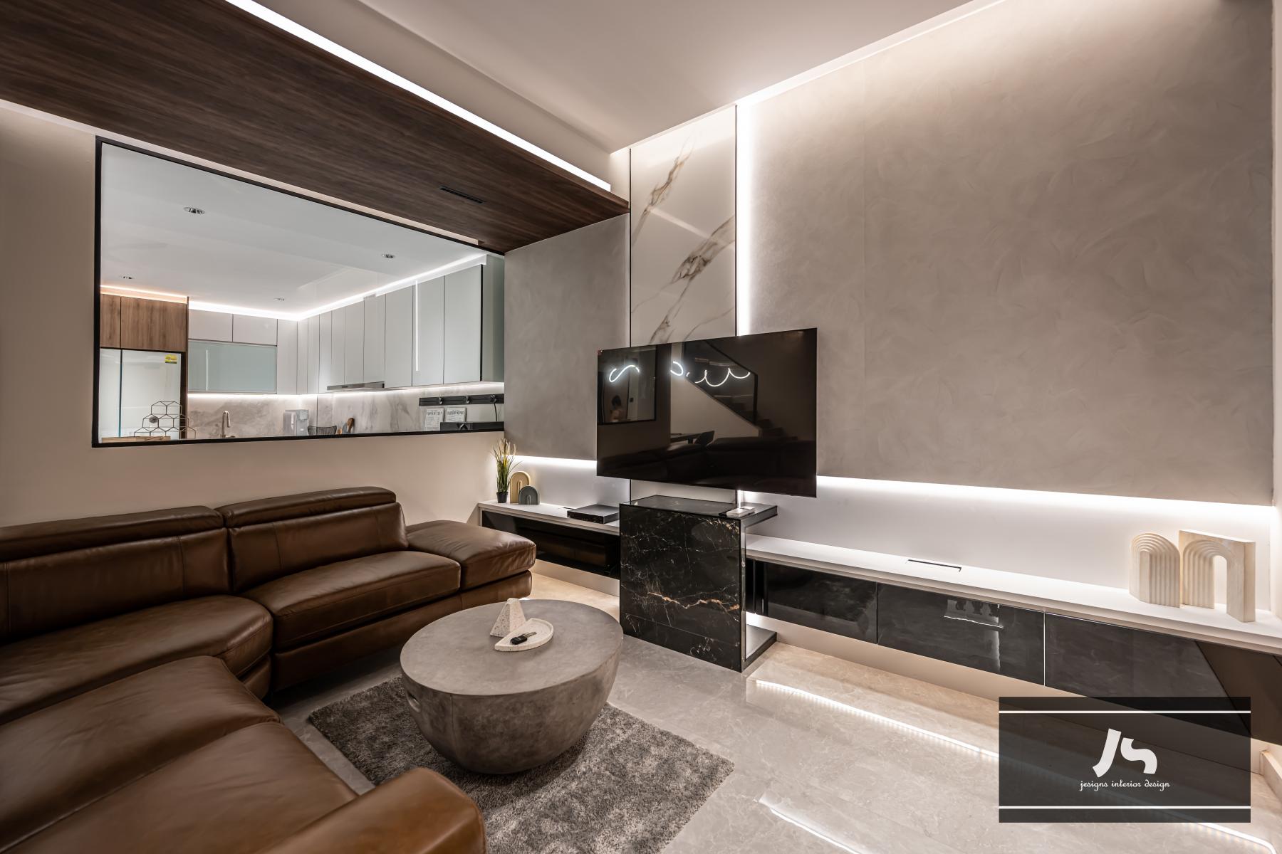 Modern Living Room with TV Console and Feature Wall