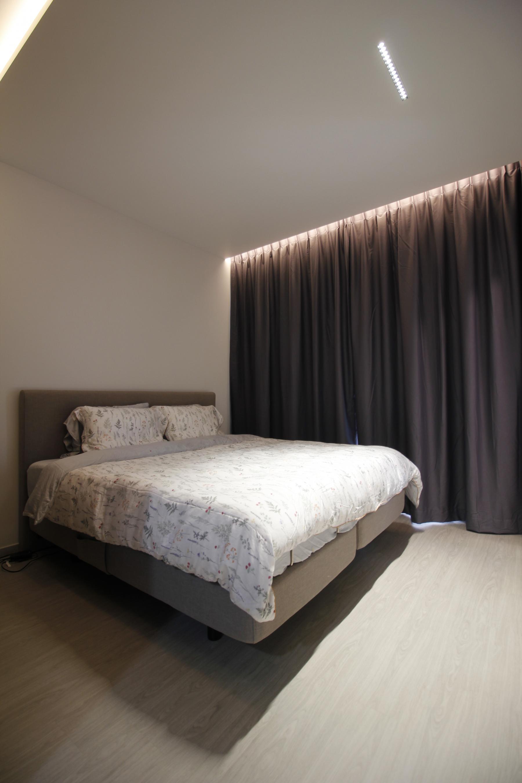 Modern Bedroom with Platform Bed and Vinyl Flooring